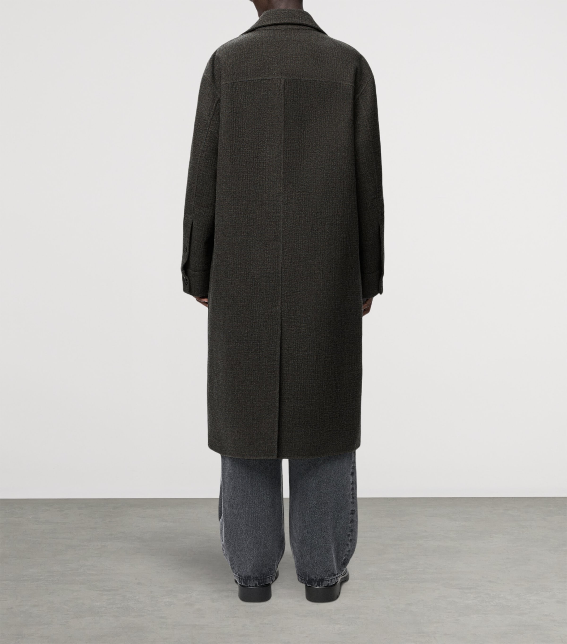 Wool-Silk Collared Coat KHAKI BROWN/BLUE Image 4