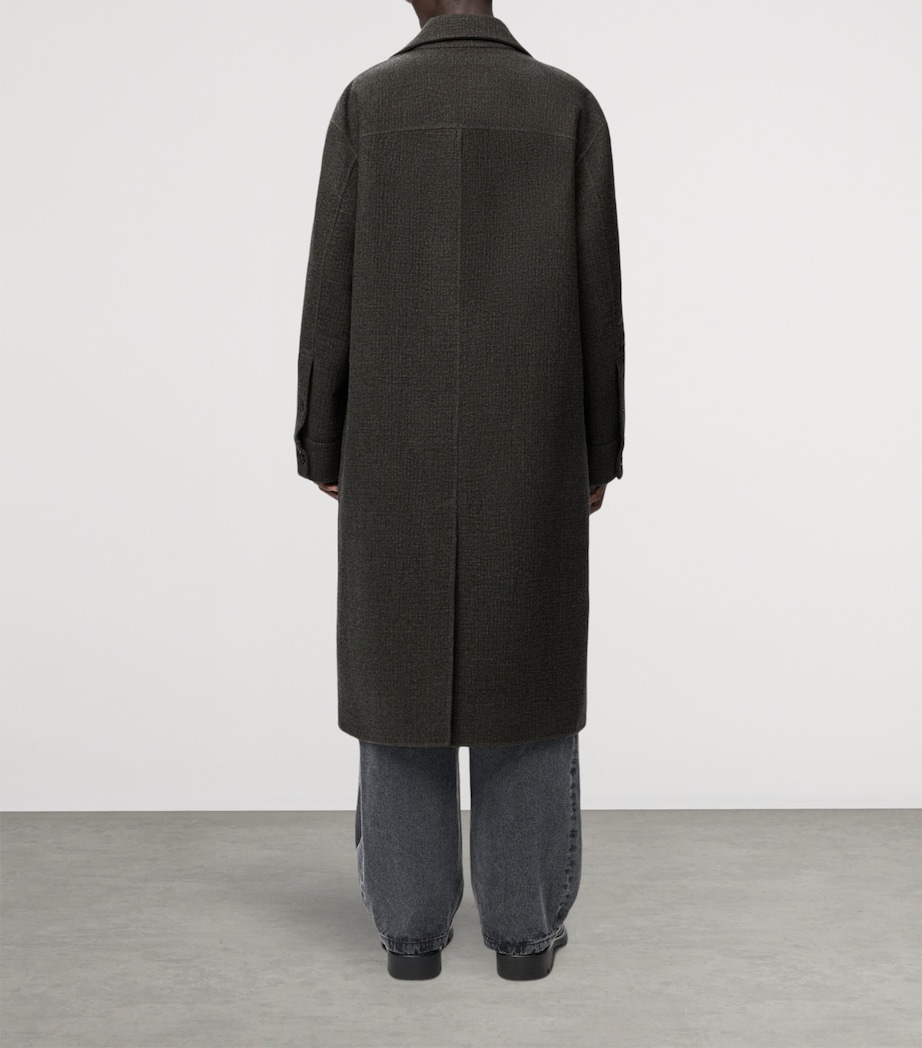 Wool-Silk Collared Coat KHAKI BROWN/BLUE Image 4