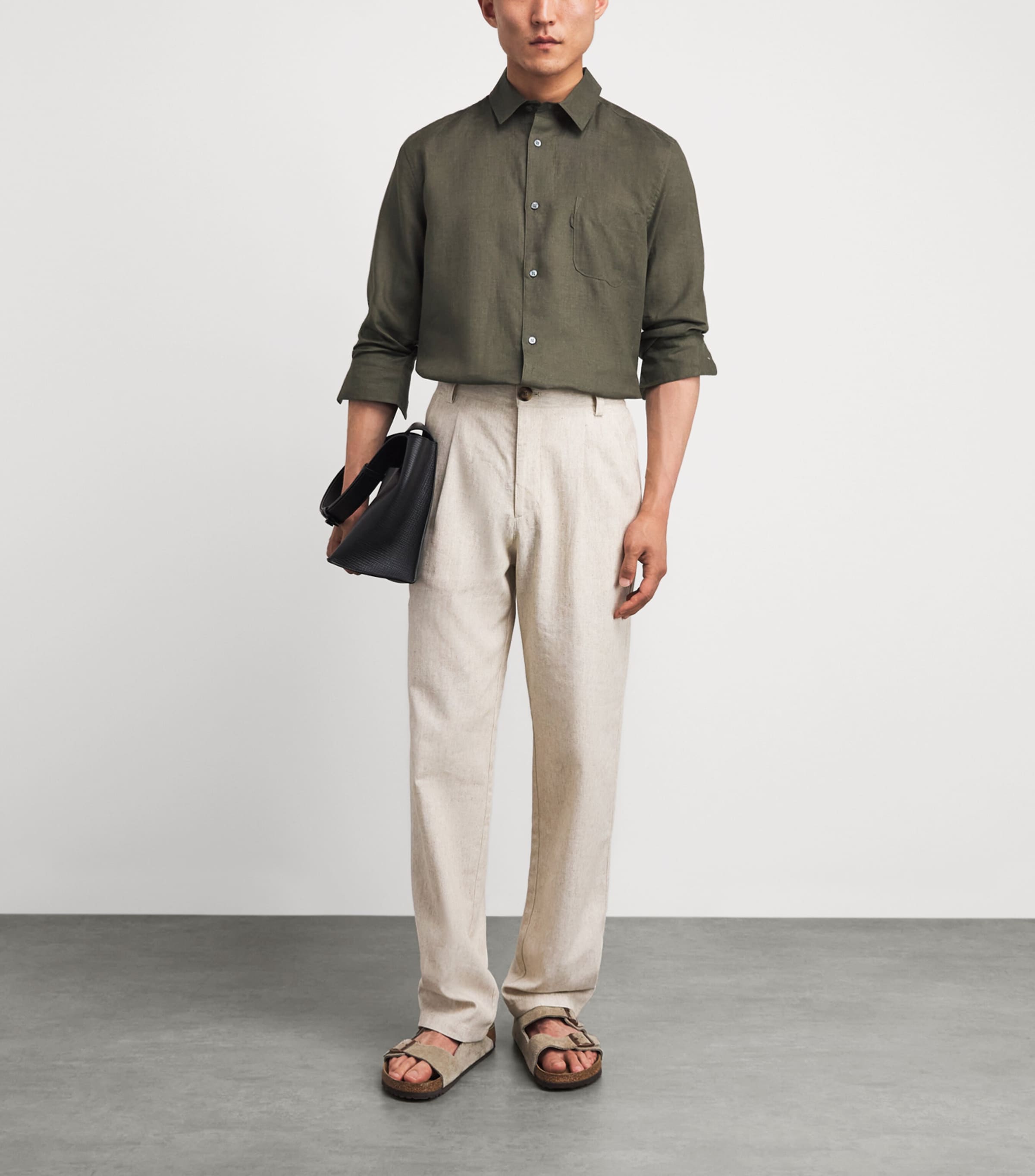 Derek Rose Mens Linen Monaco Shirt Gre Image 2