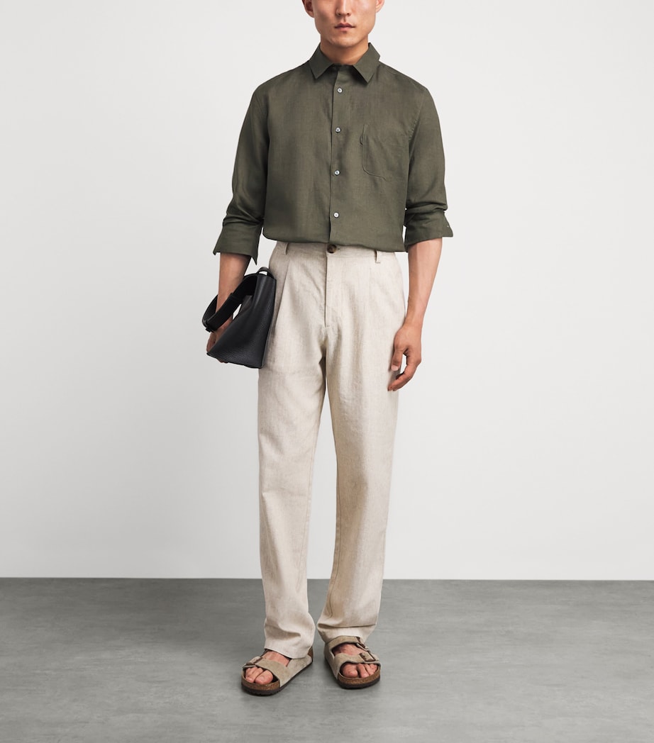 Derek Rose Mens Linen Monaco Shirt Gre Image 2