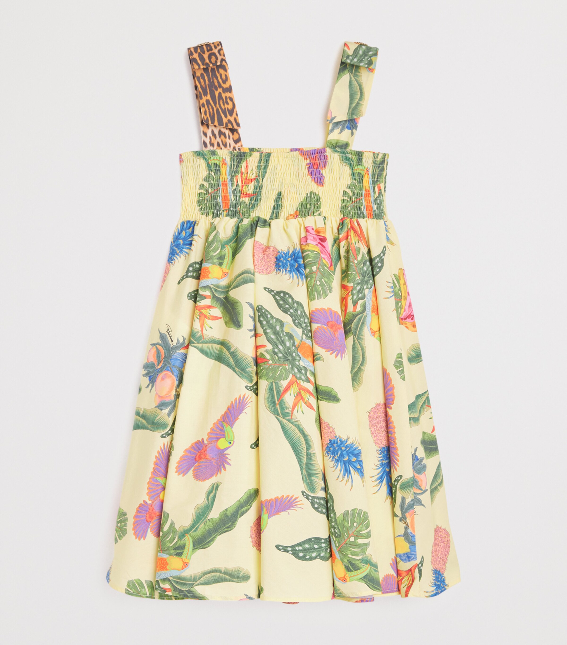 Cotton Tropical Print Smocked Dress (4-14 Years) TROPICANA YELLOW Image 2