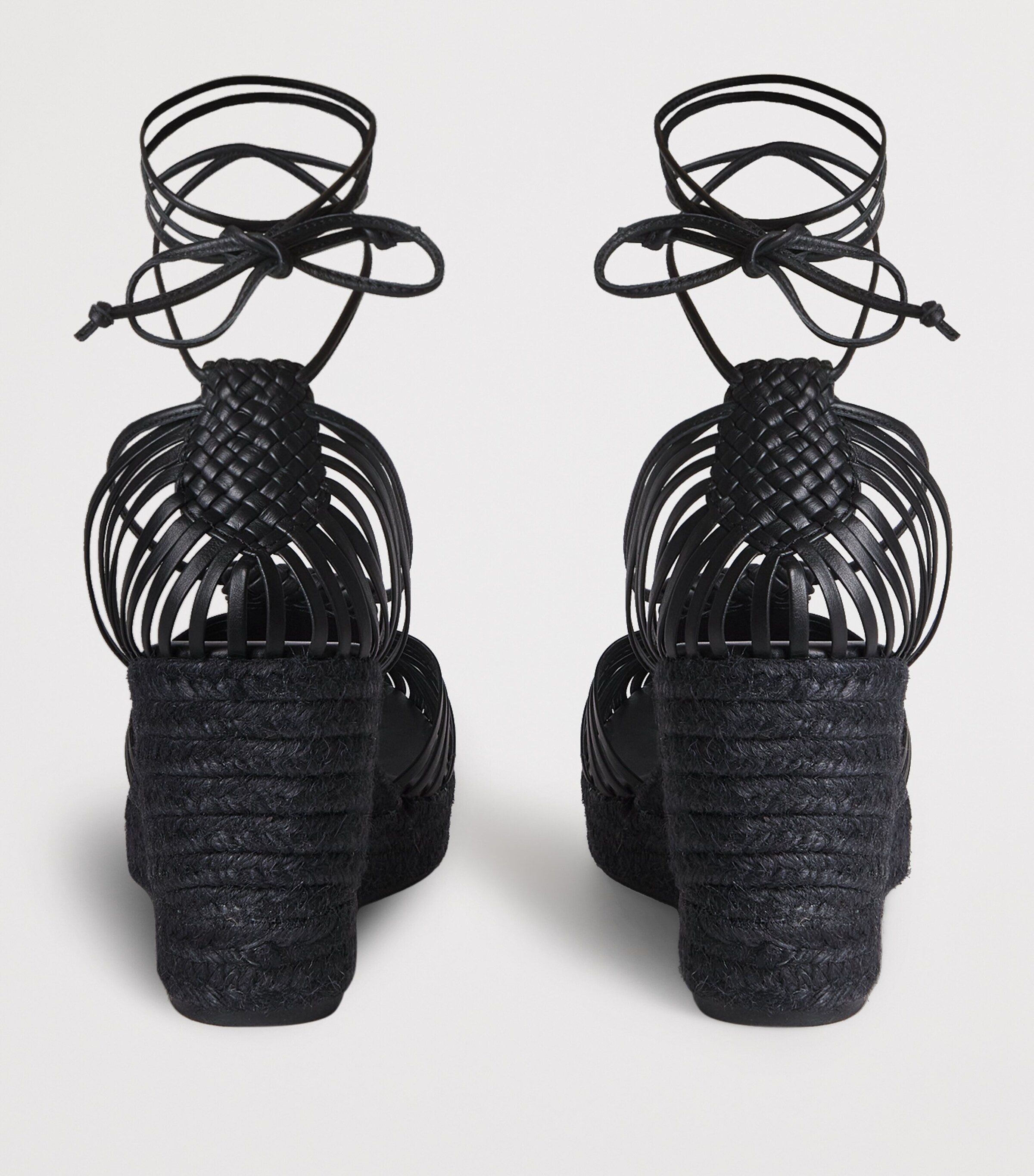 Leather Wedge Sandals 60 BLACK Image 4