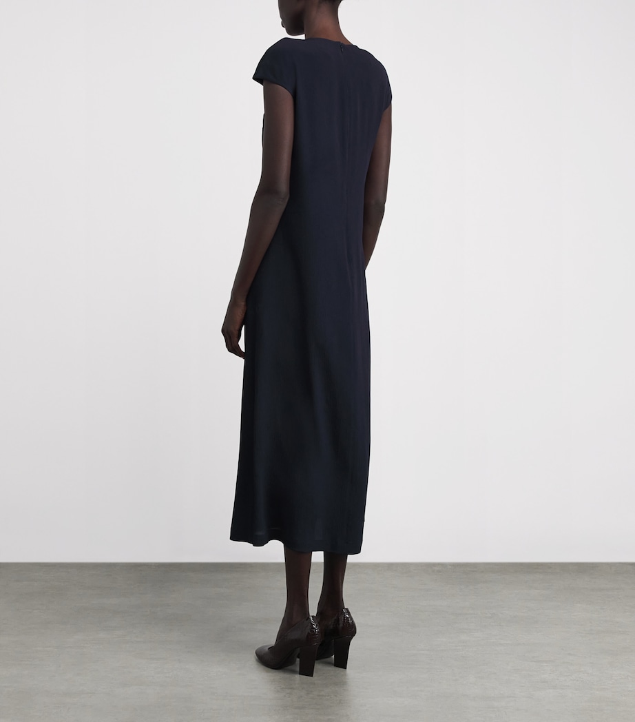 Silk Shirred Midi Dress DARK NAVY Image 3