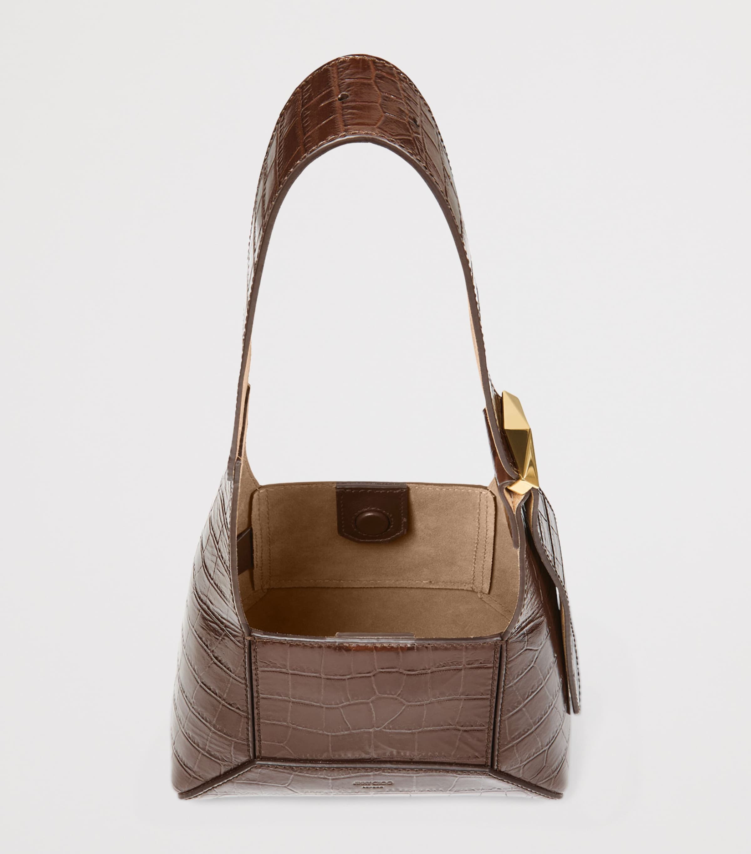 Diamond Small Croc-Embossed Leather Shoulder Bag CHOCOLATE/GOLD Image 5