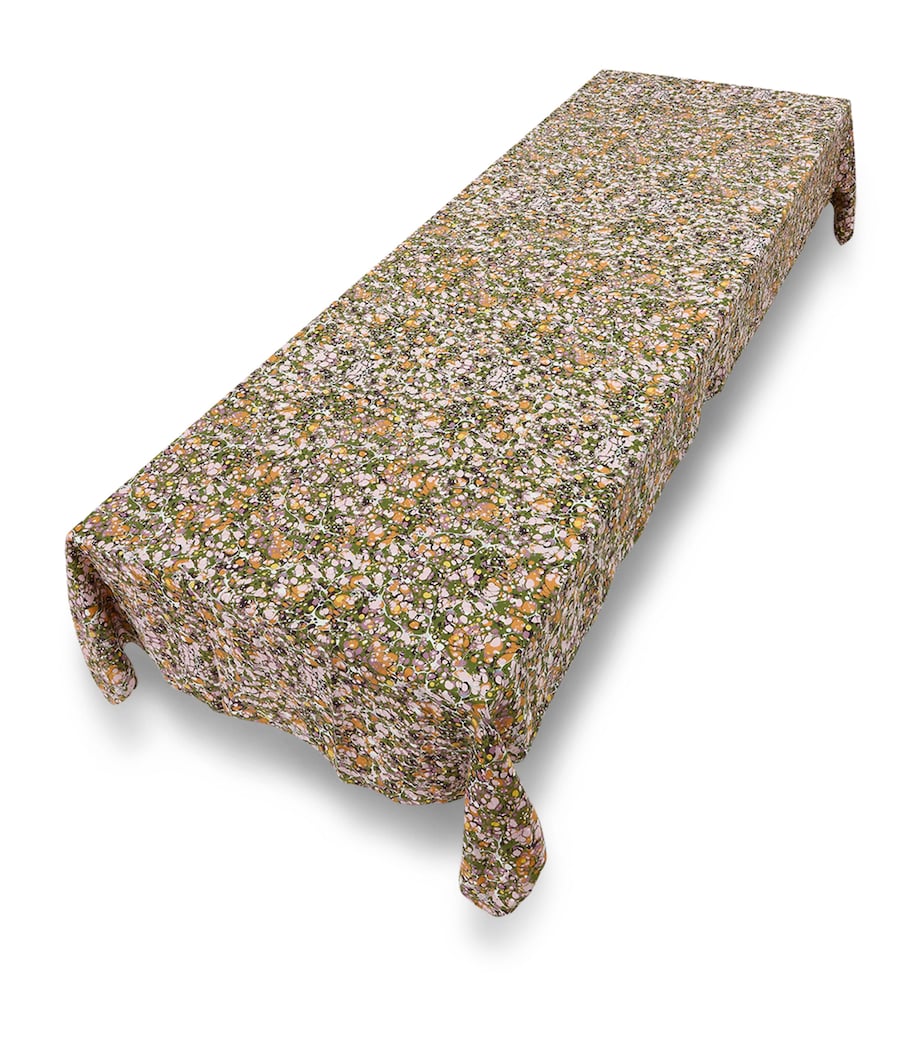 Linen Marble Tablecloth (165cm x 380cm) GREEN, PINK, ORANGE Image 2