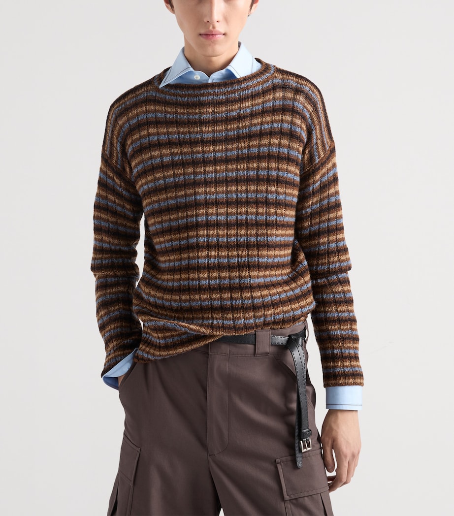 Prada Mens Shetland Wool Stripe Sweater Orange Image 4