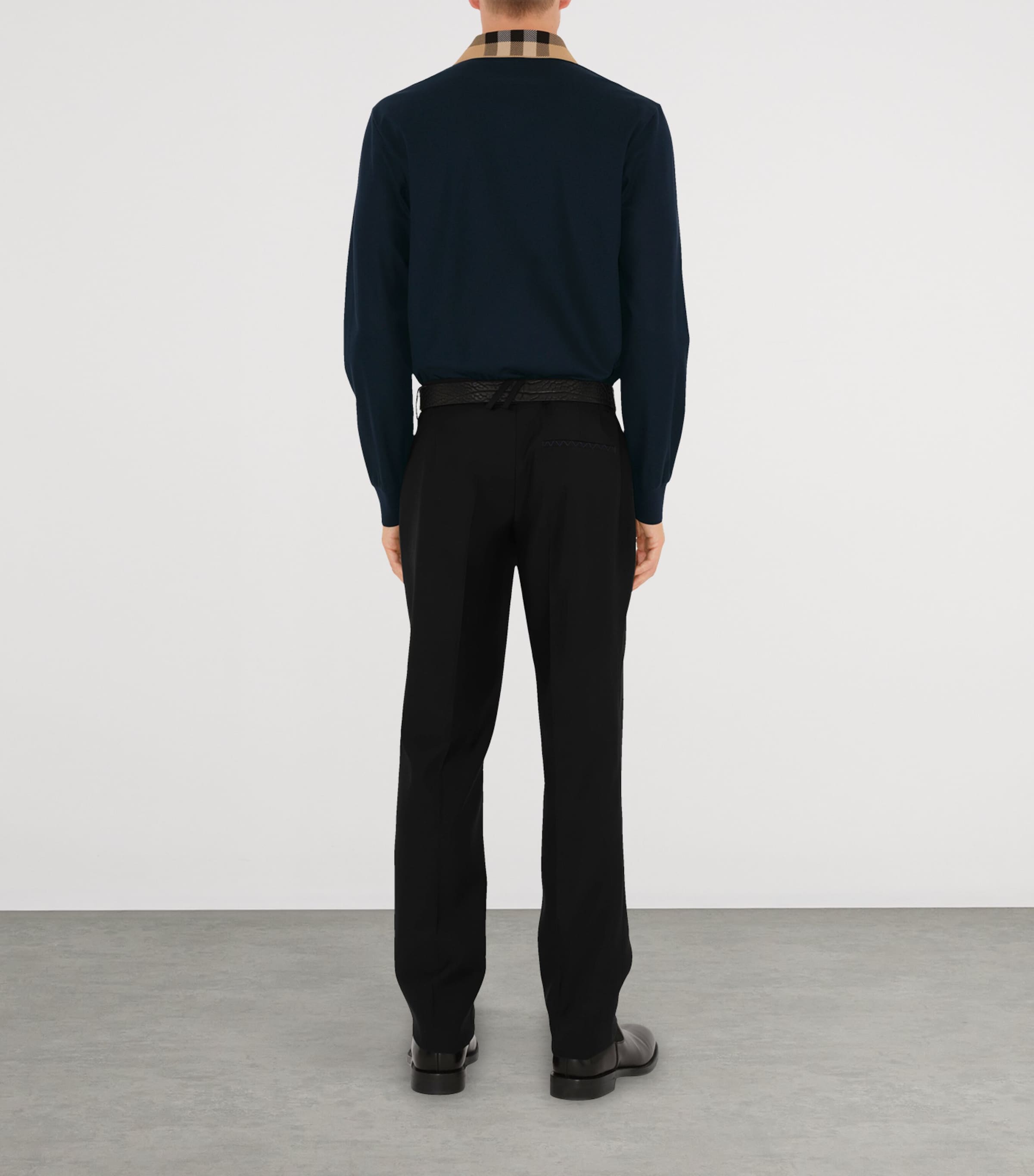 Cotton Check-Collar Long-Sleeve Polo Shirt SMOKED NAVY Image 4