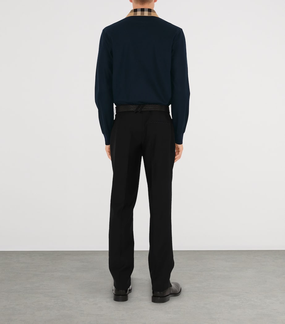 Cotton Check-Collar Long-Sleeve Polo Shirt SMOKED NAVY Image 4