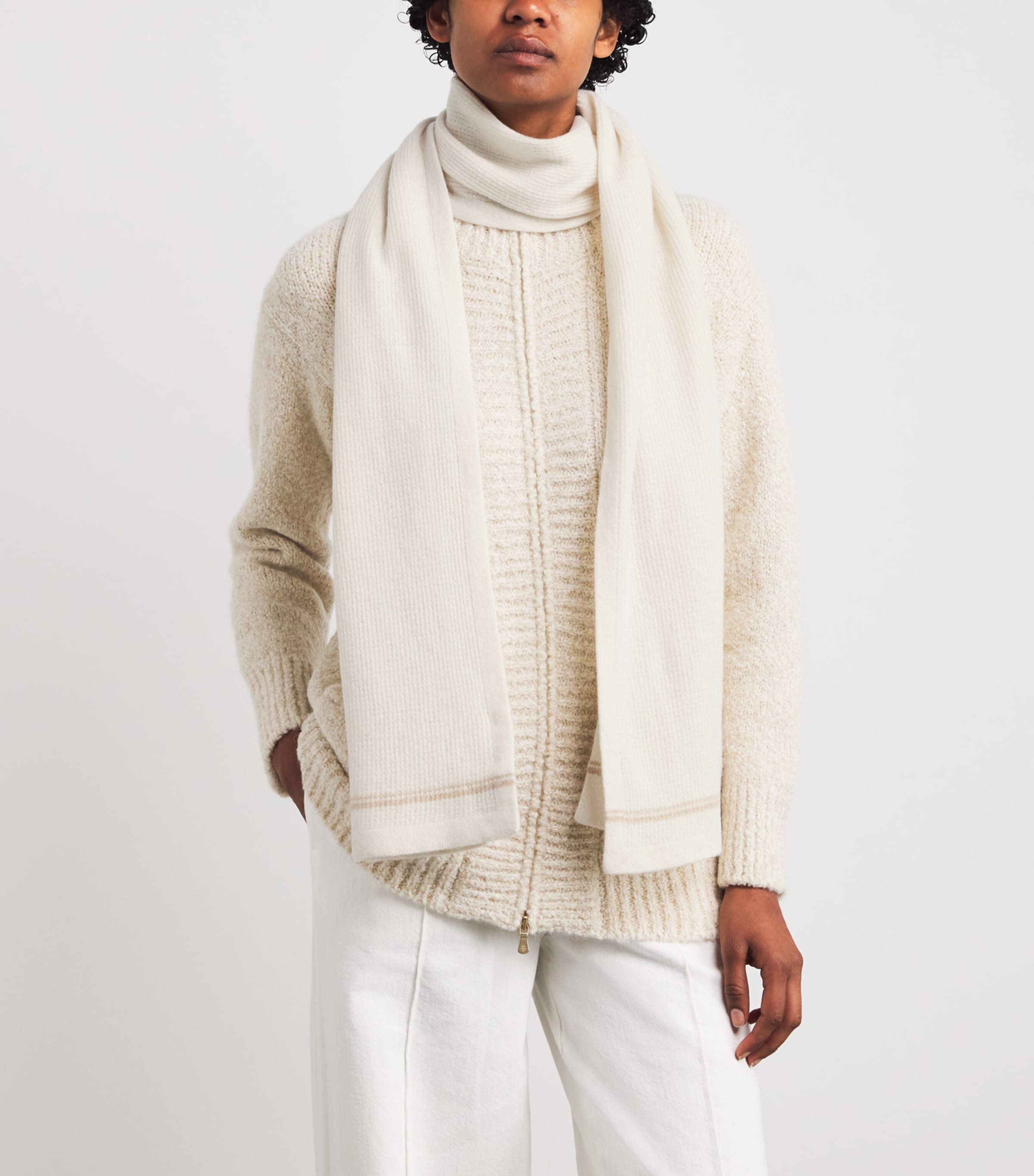 Wool-Cashmere Scarf BIANCO E BEIGE Image 3