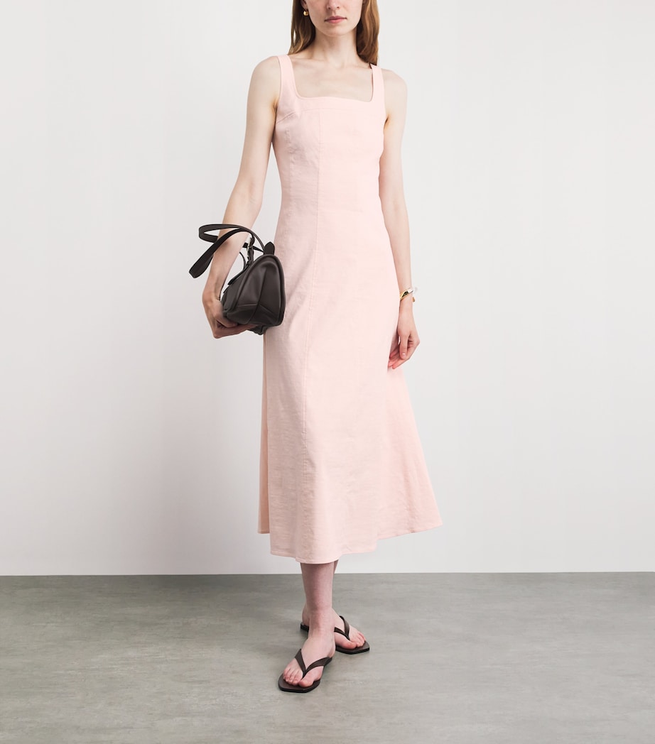 Theory Womens Linen-Blend Square-Neck Midi Dress Xke Warm Pink Image 2