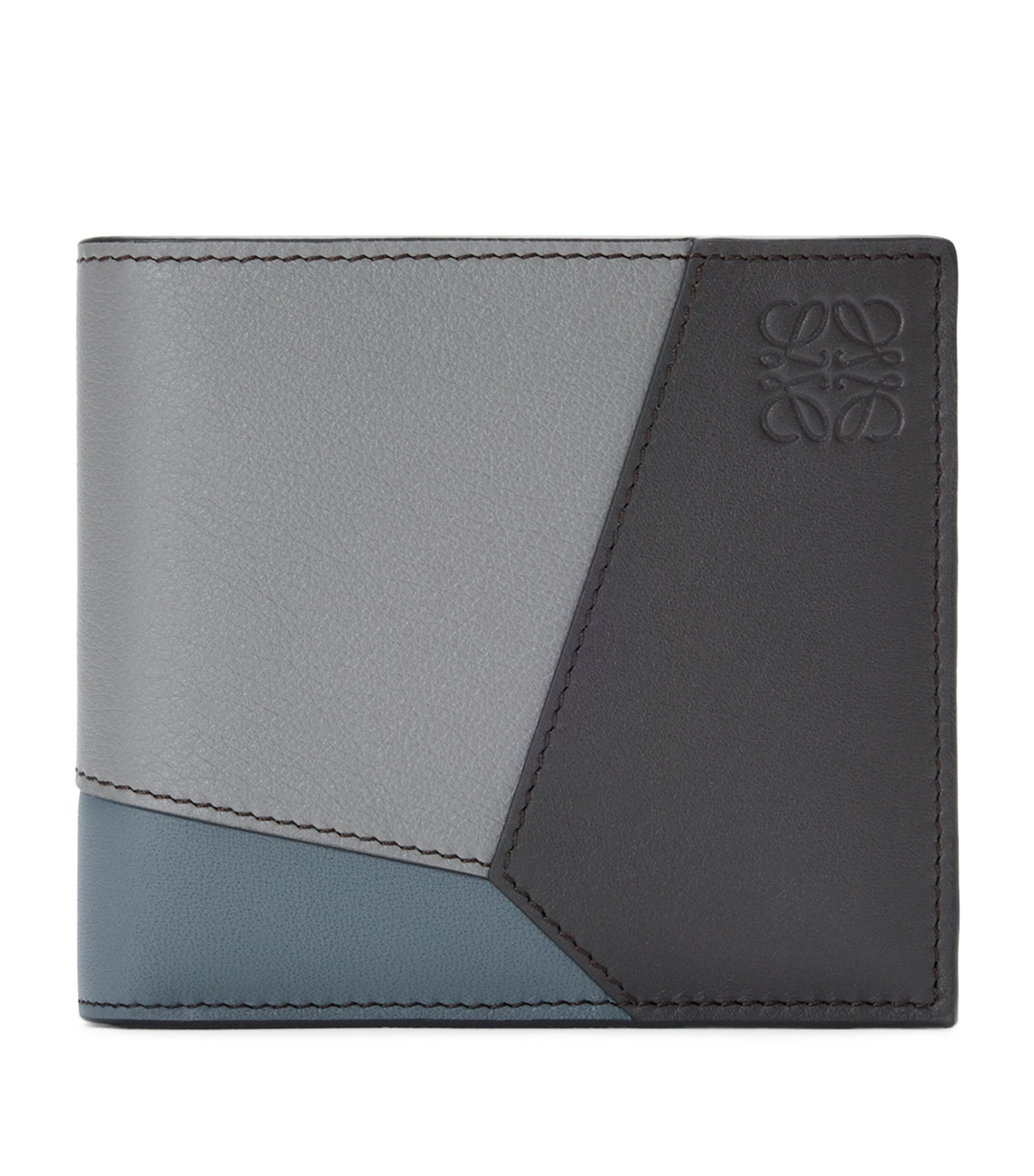 Leather Puzzle Edge Bifold Wallet GREY/STORM BLUE Image 1