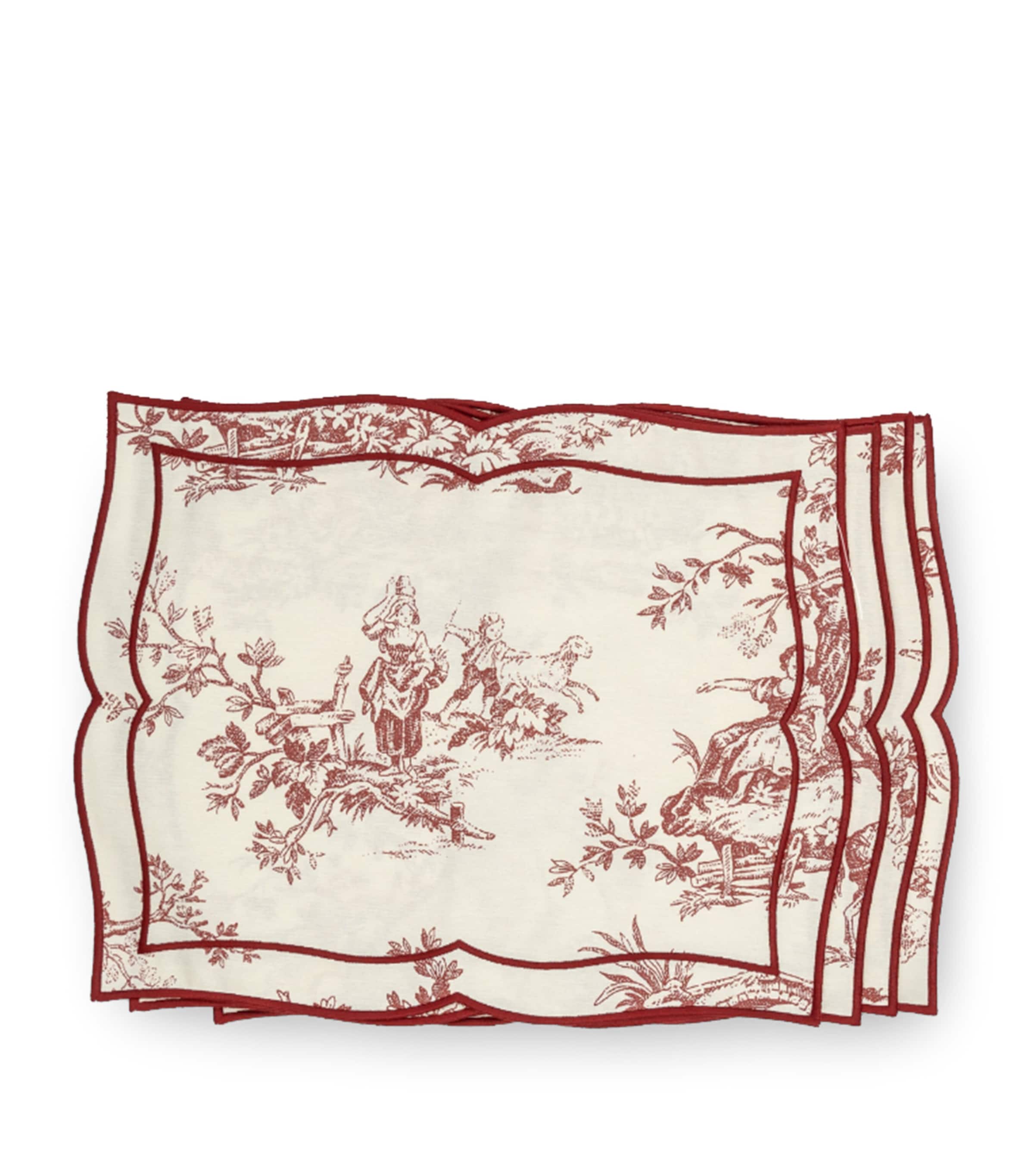 Maison Margaux Set Of 4 Linen Maroon Toile Placemats