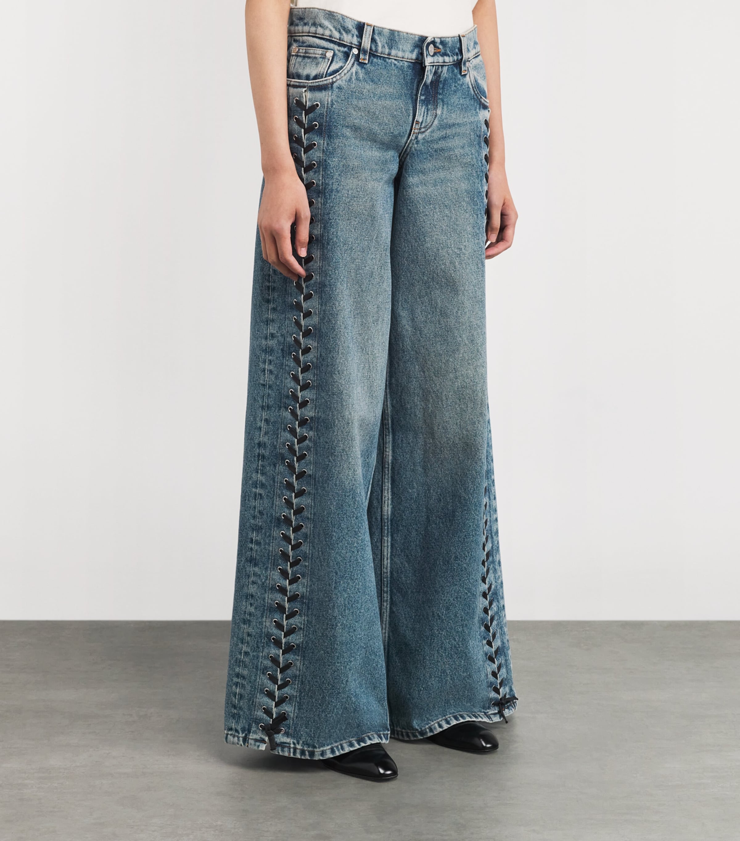 Lace-Up Wide-Leg Jeans 4152 MID BLUE Image 3