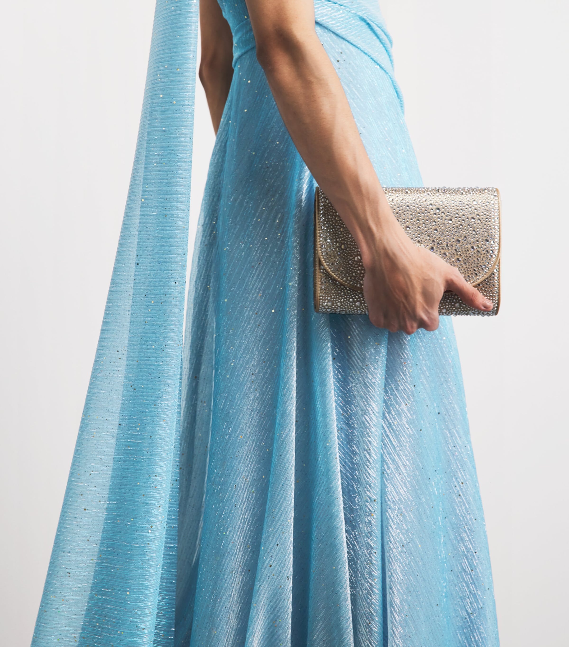 Talbot Runhof Womens Metallic Draped Maxi Dress Turquoise Image 3