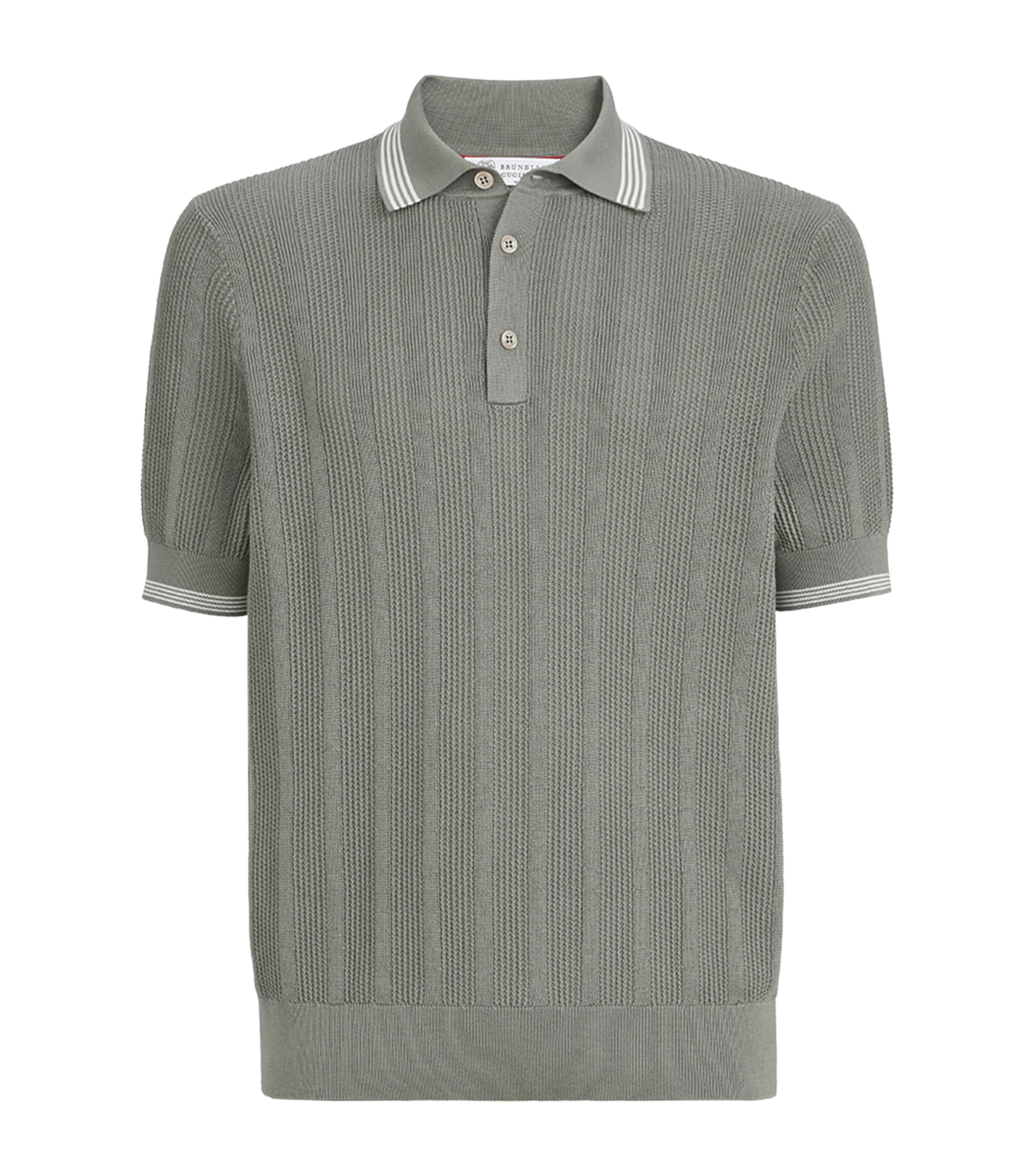 Brunello Cucinelli Mens Cotton Rib-Knit Polo Shirt Image 1