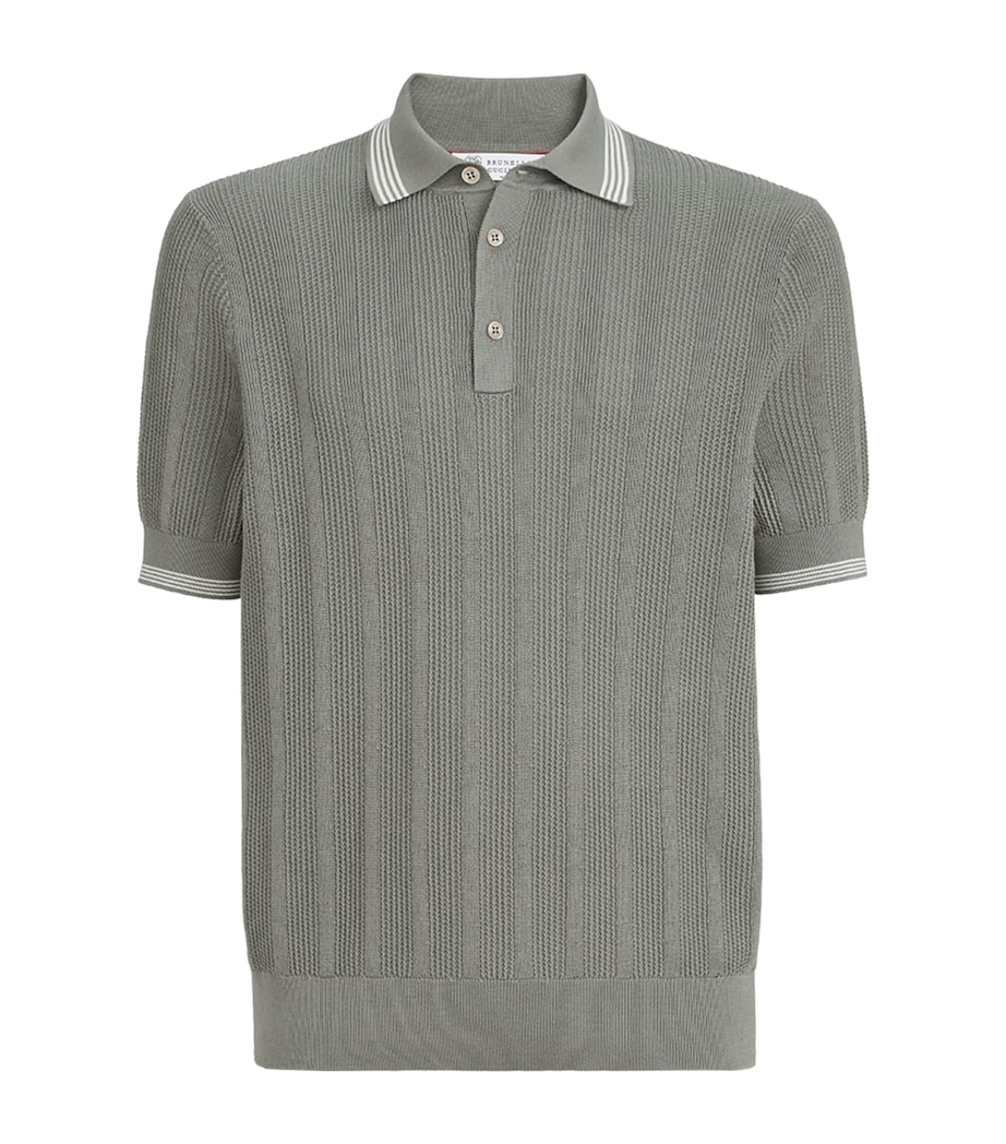 Brunello Cucinelli Mens Cotton Rib-Knit Polo Shirt Image 1