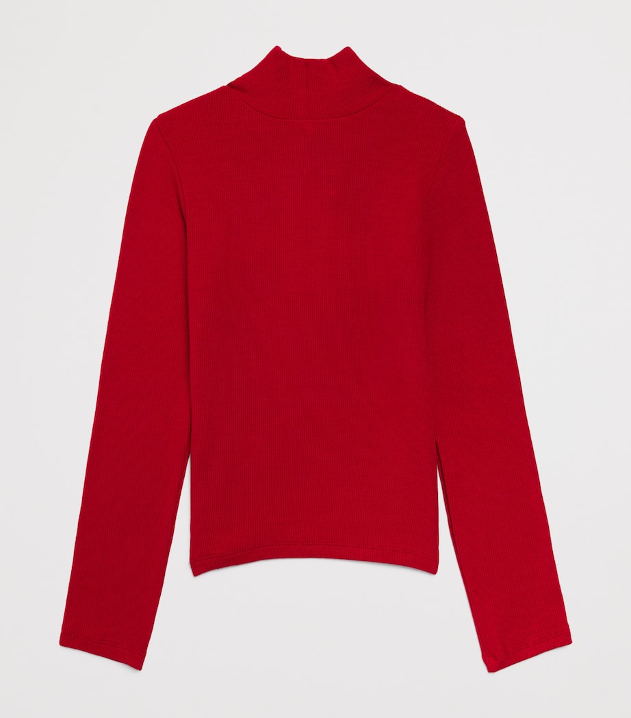 Monnalisa Ribbed Ruffle Rollneck Top (2-12 Years) Rubino Image 2