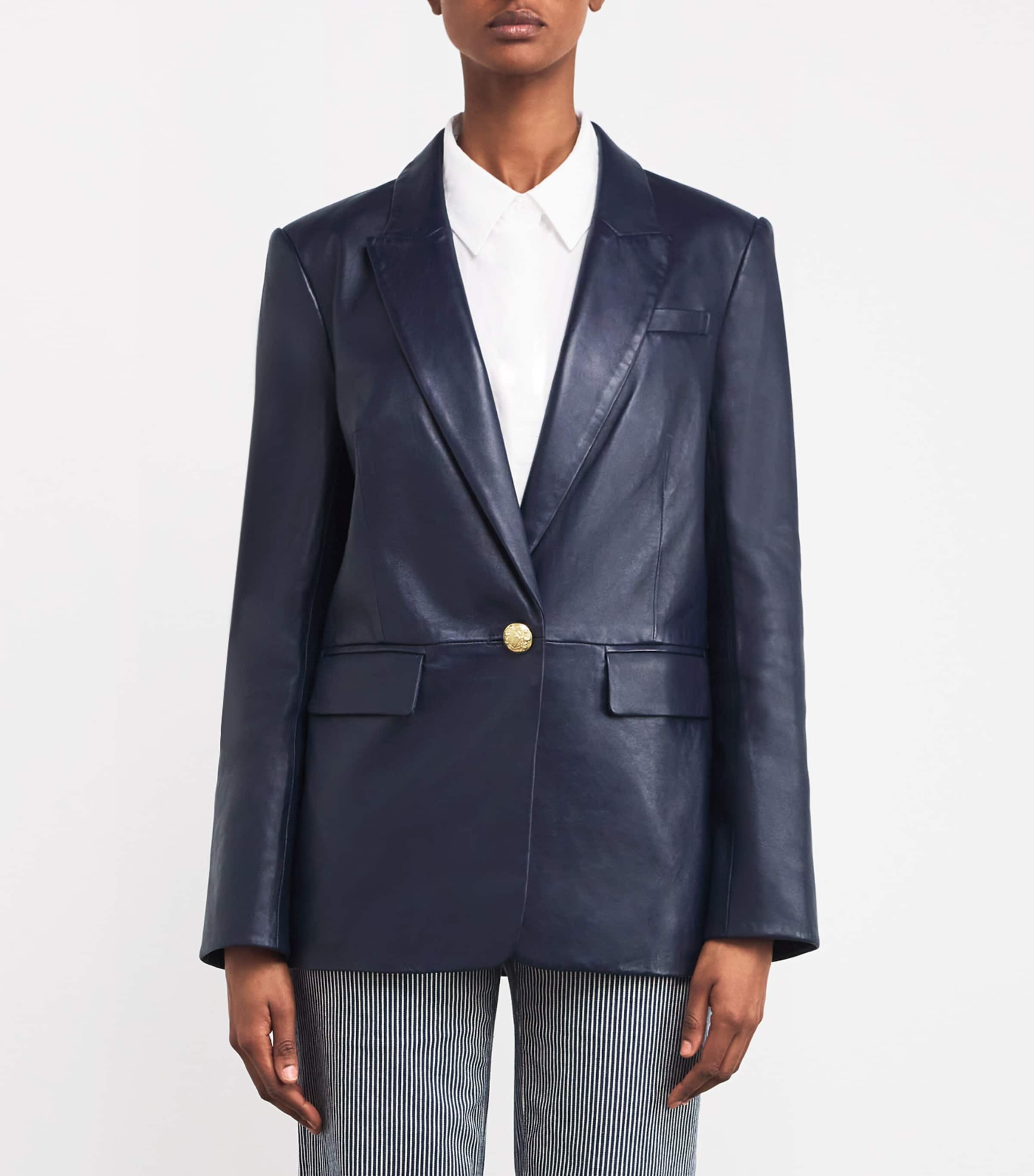Veronica Beard Womens Lambskin Vega Dickey Blazer Navy Image 3