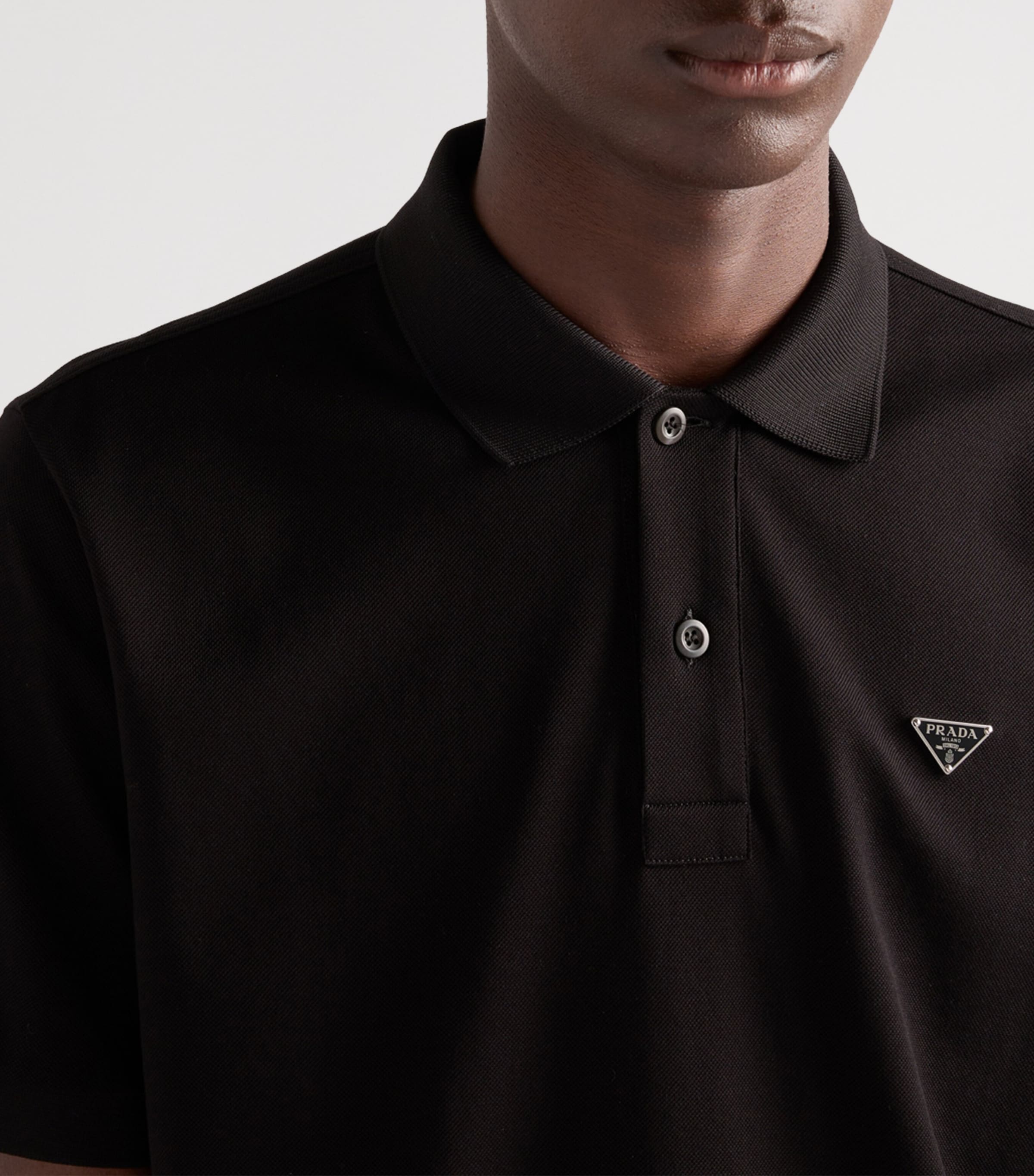 Prada Black Cotton Piqué Polo Shirt | Harrods UK