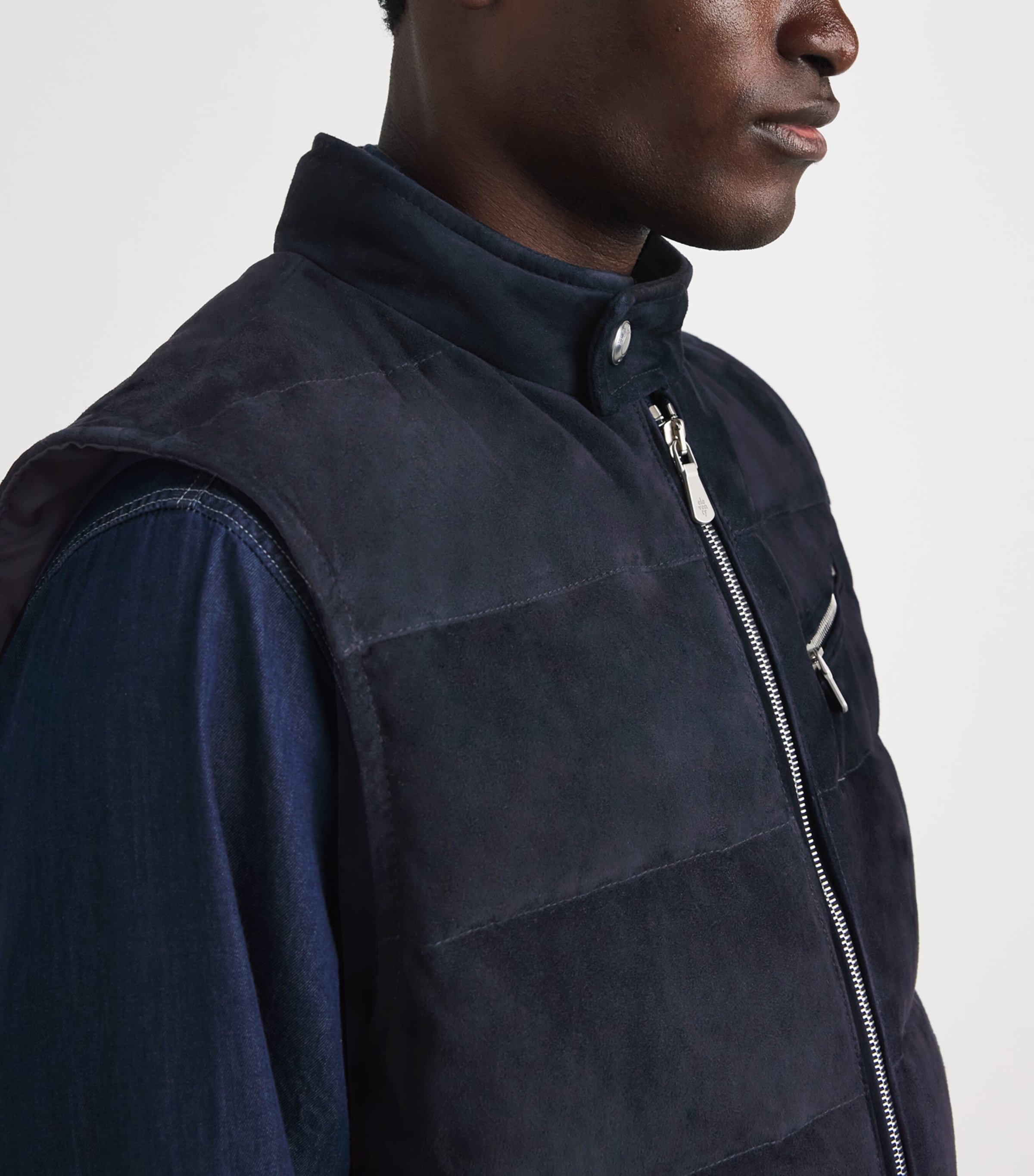 Eleventy Mens Down-Filled Suede Gilet Blu E Grigio Chiaro Image 6