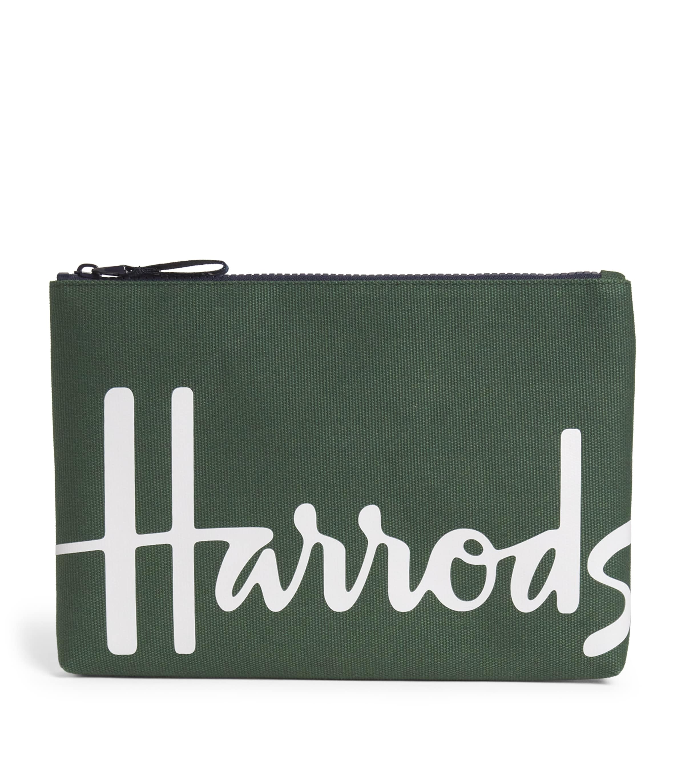 Harrods Medium Cotton Logo Pouch In Green