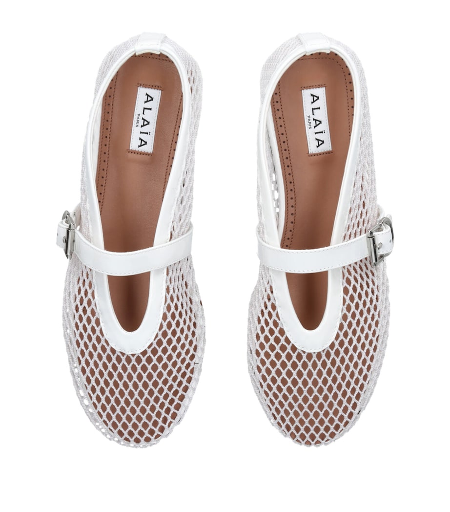 Leather Mesh Ballet Flats WHITE Image 4