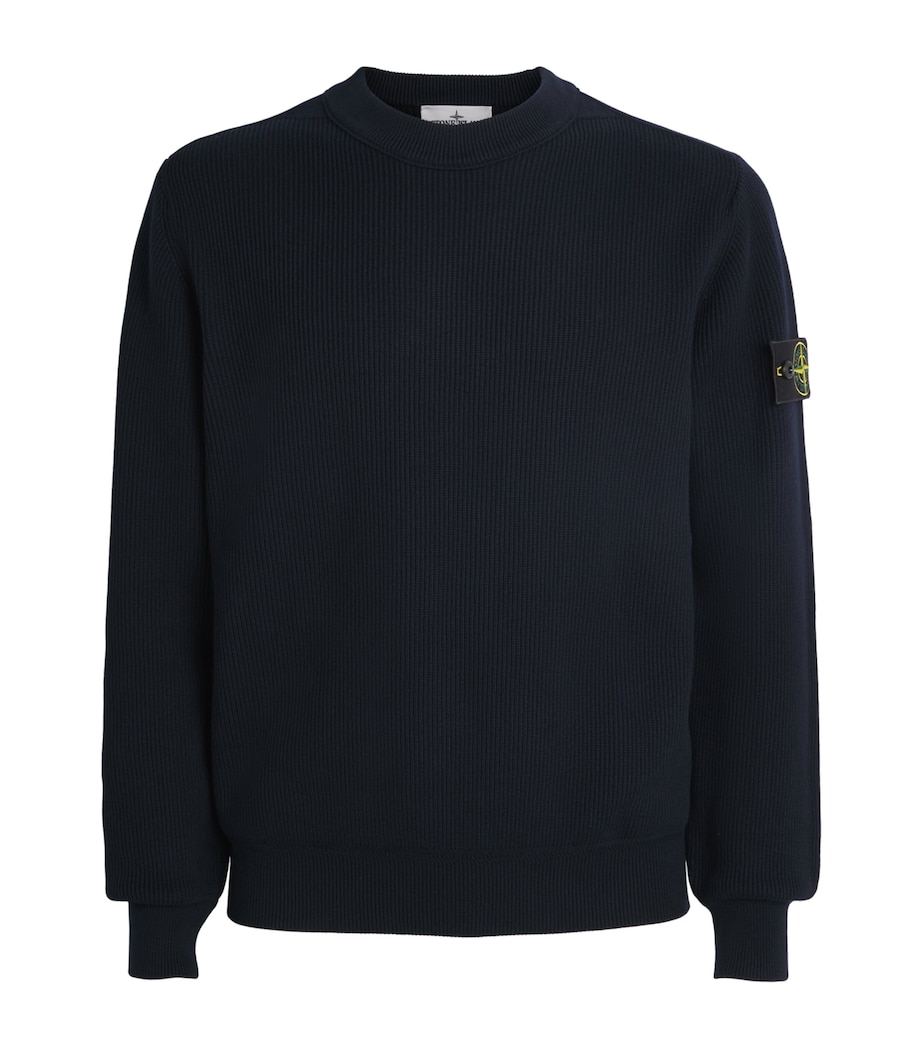 Stone Island Mens Ribbed Compass Patch Sweatshirt Image 1