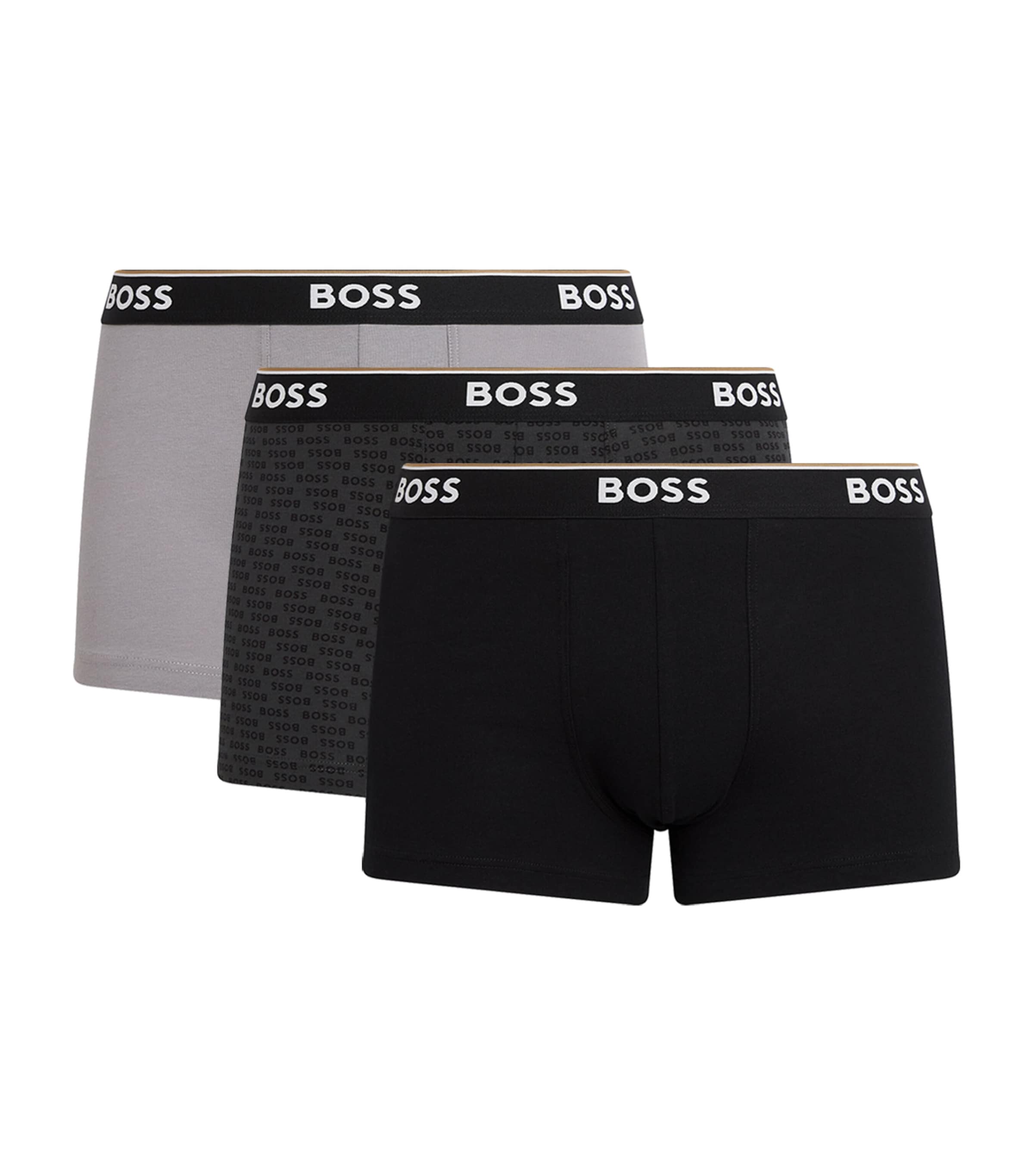 BOSS Mens Stretch-Cotton Power Trunks (Pack of 3) Dark Grey Image 1