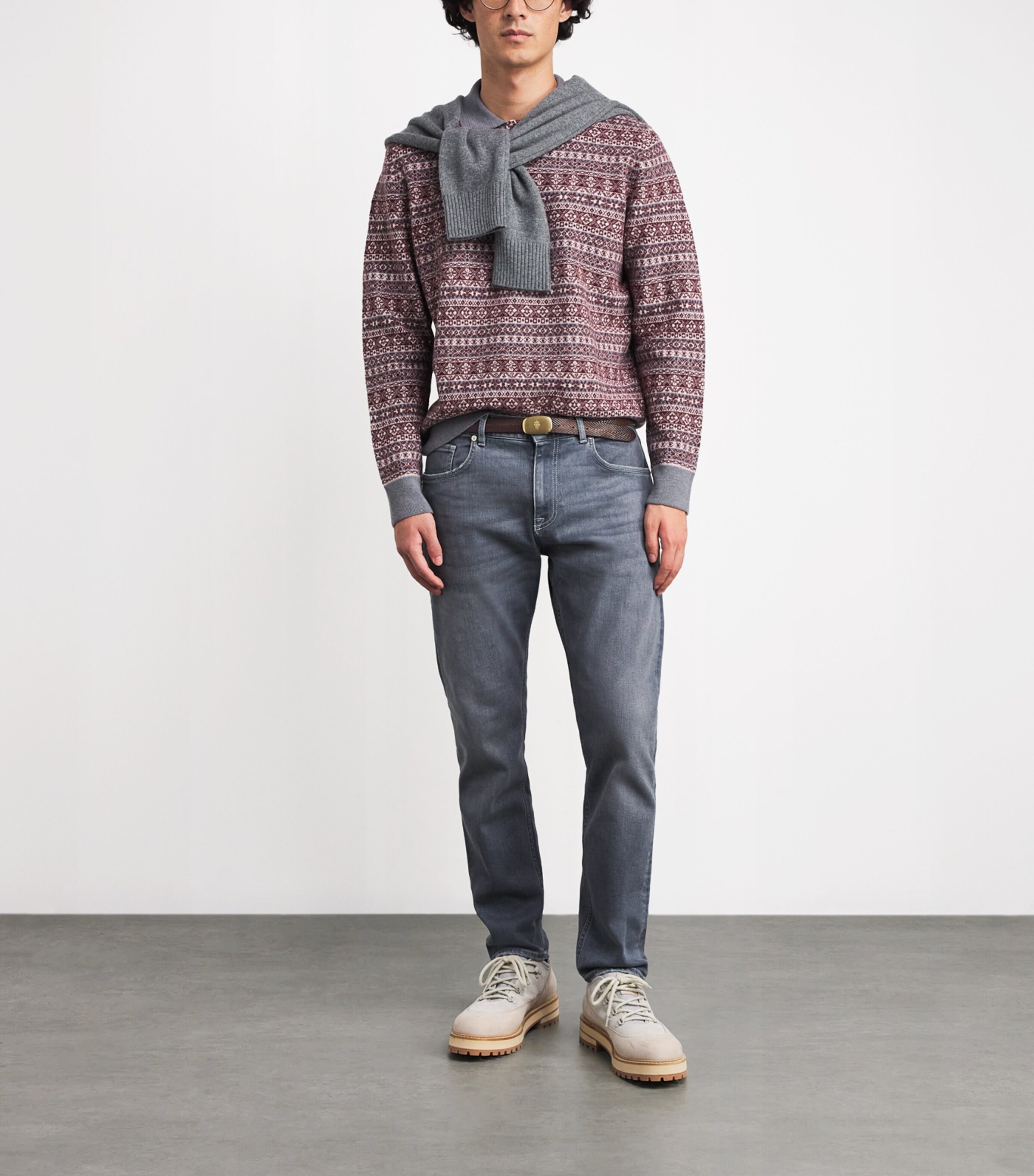 Eleventy Leather Chevron Logo-Buckle Belt Cacao Image 3