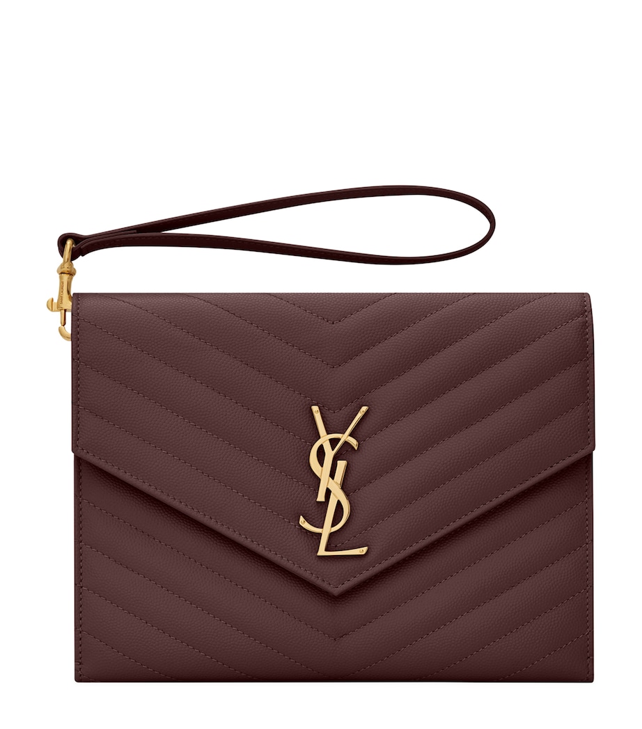 Saint Laurent Red Monogram Saint Laurent Matelassé Clutch Pouch