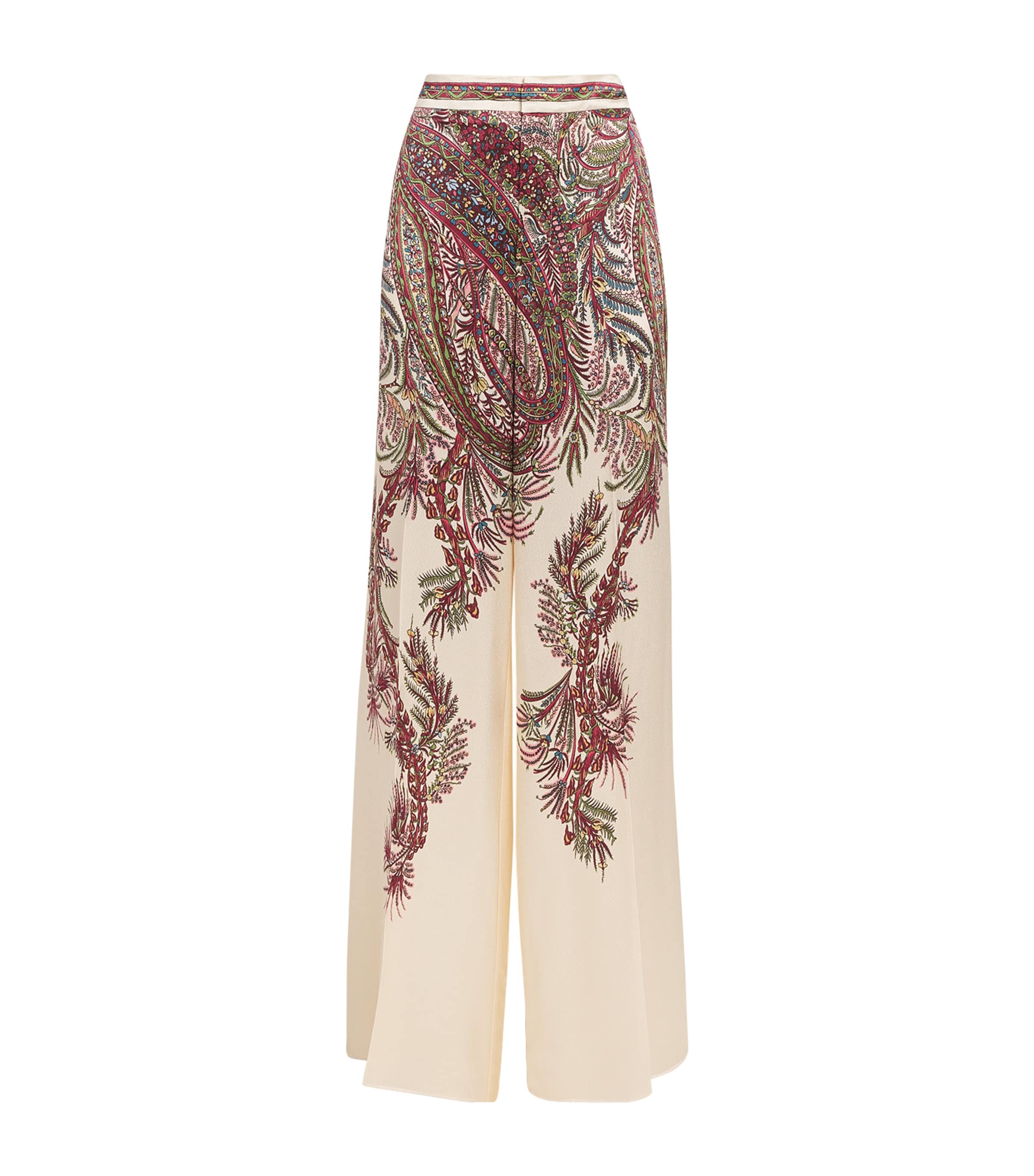 Etro Beige Printed Envers Satin Palazzo Trousers In Brown