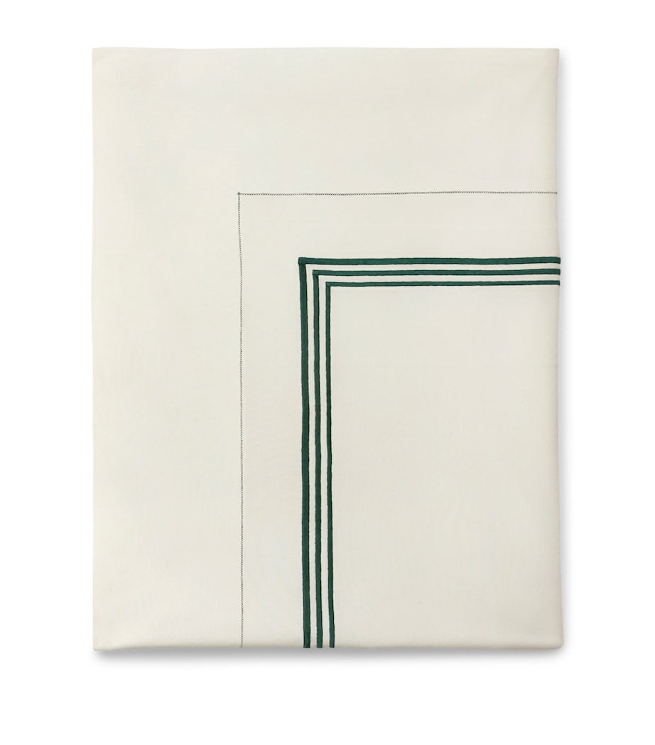 Pratesi Tre Righe Super King Flat Sheet (300cm x 270cm) Ivory/emerald Image 1
