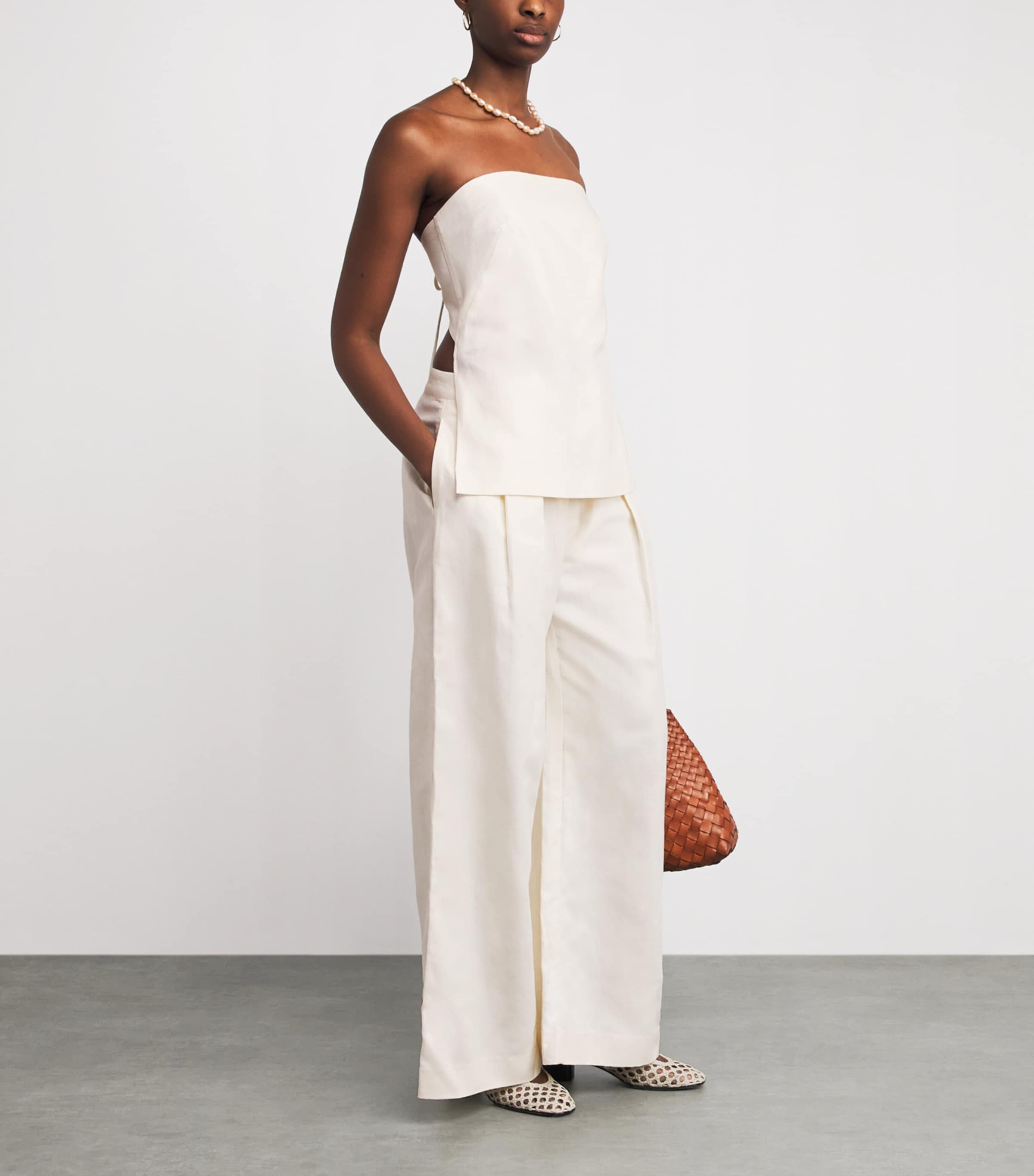 St. Agni Womens Organic Cotton-Linen Strapless Top Ivory Image 2