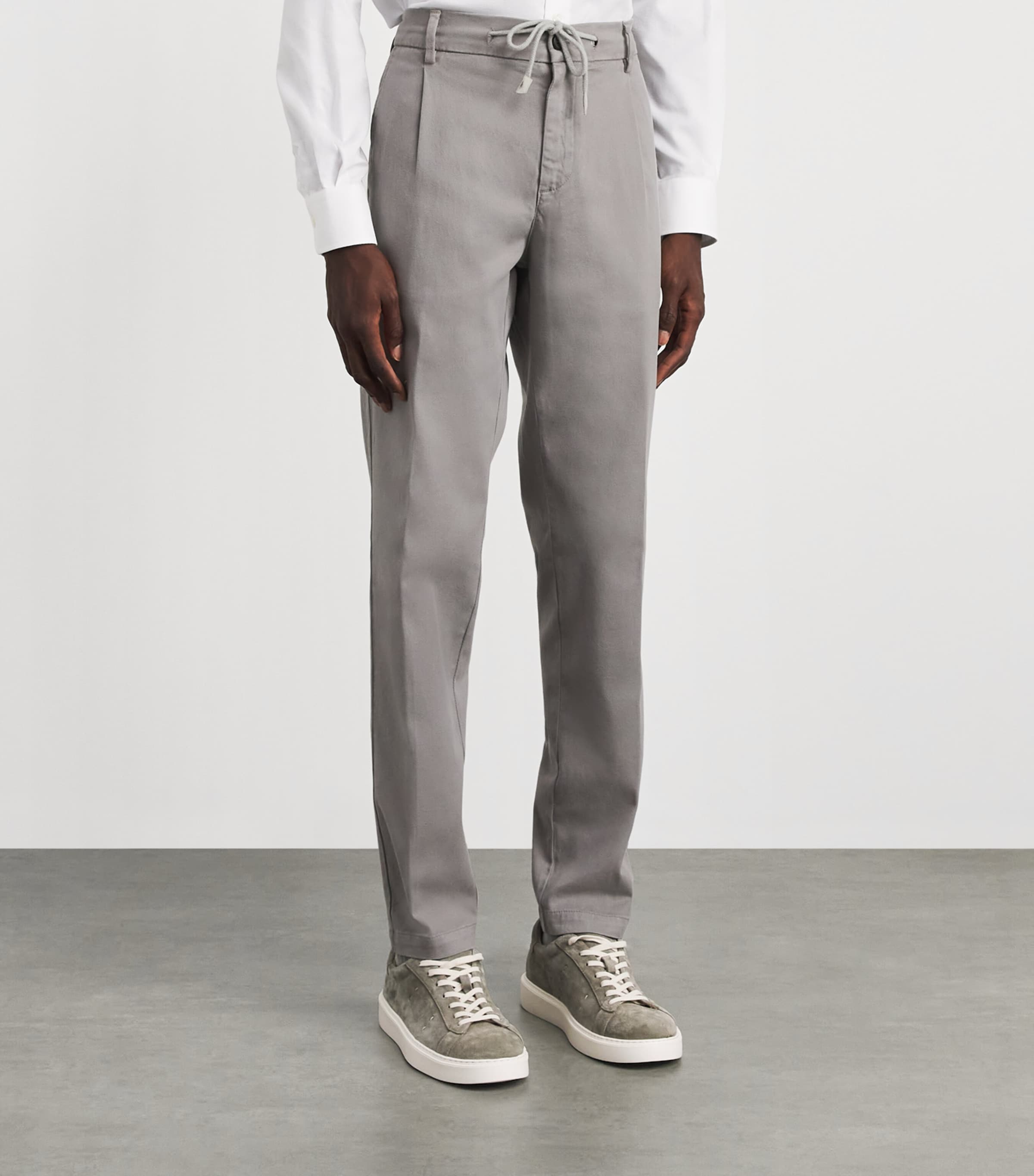 Eleventy Mens Twill Drawstring Pleated Straight Trousers Cardamomo Chiaro Image 4