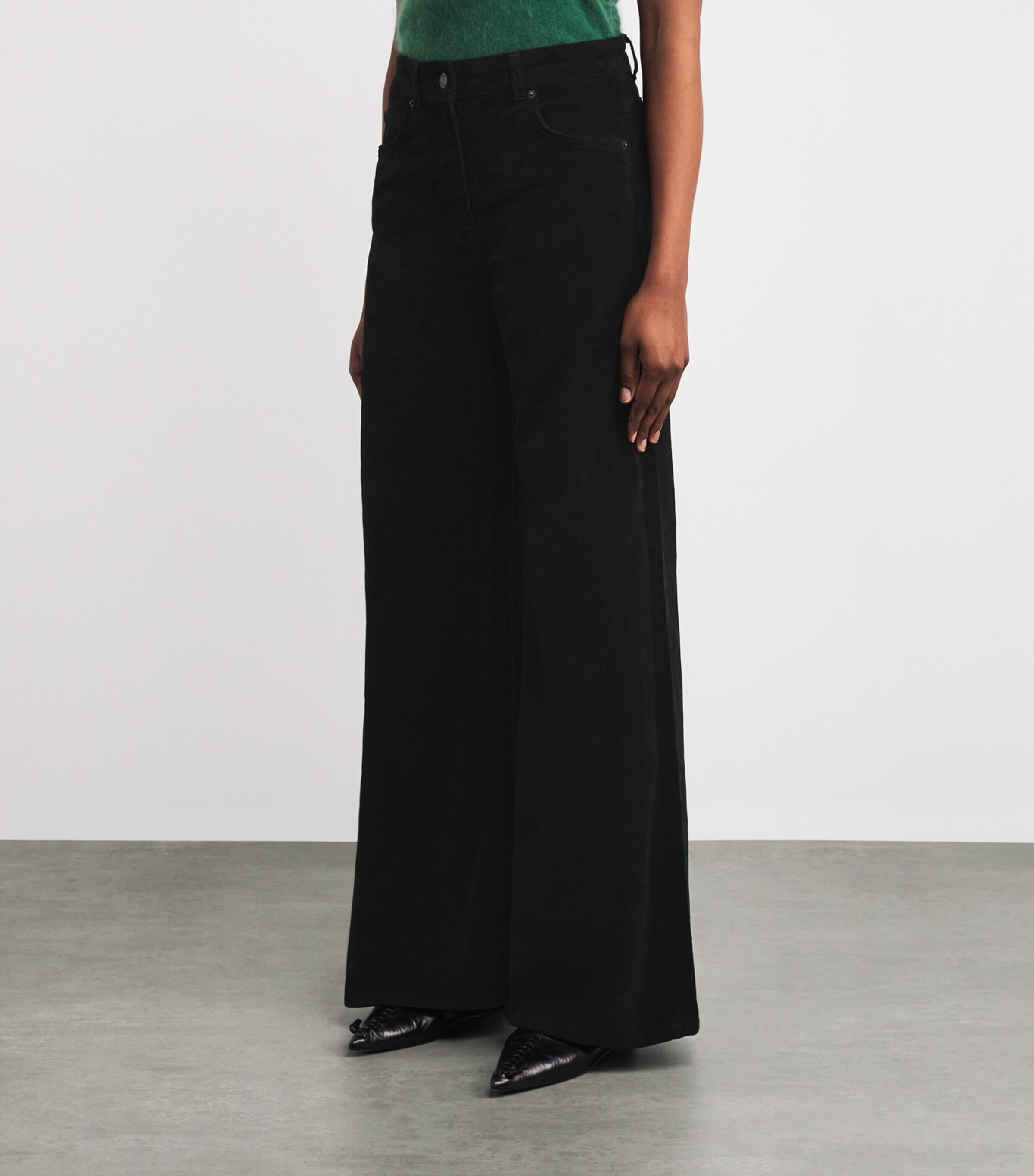 ME+EM Womens Corduroy Ultimate Wide-Leg Jeans Black Image 3