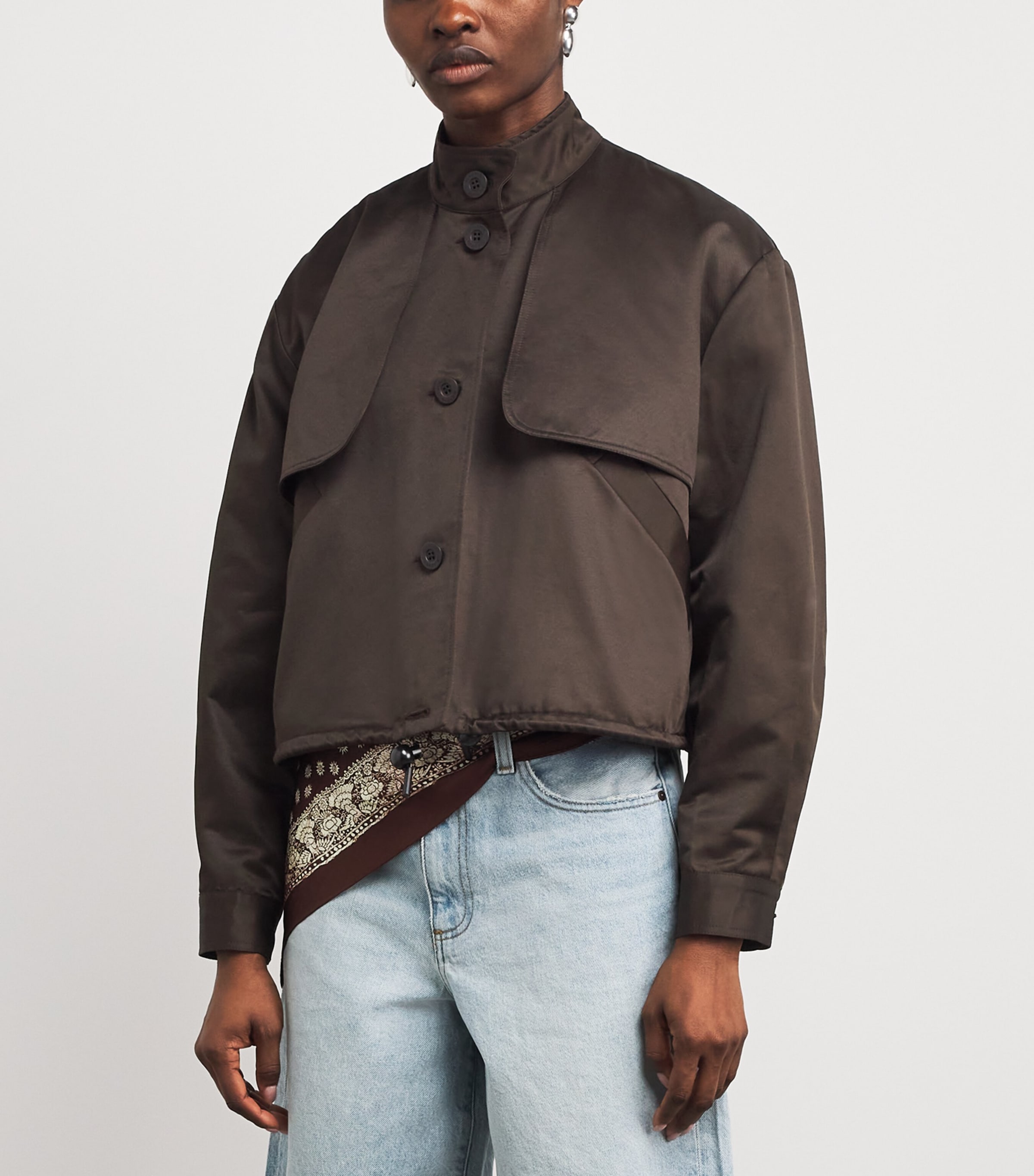 Claudie Pierlot Womens Satin-Effect Wide-Fit Jacket Brown Image 4