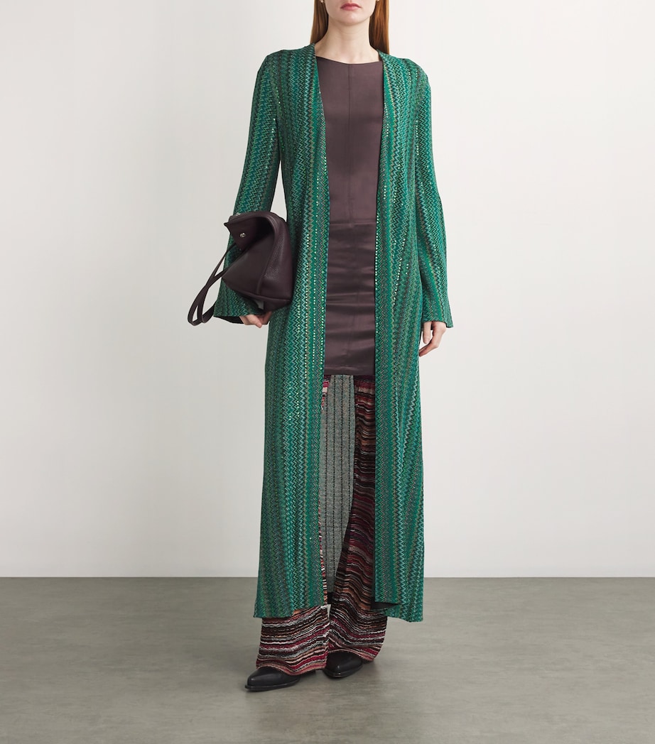 Sequinned Zigzag Longline Cardigan S614K EMRLD TEAL BLK Image 2