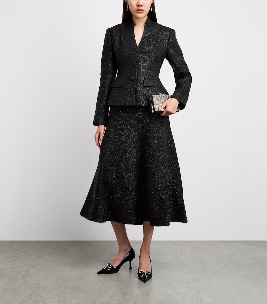 Self-Portrait Womens Metallic Bouclé Midi Dress Black Image 2