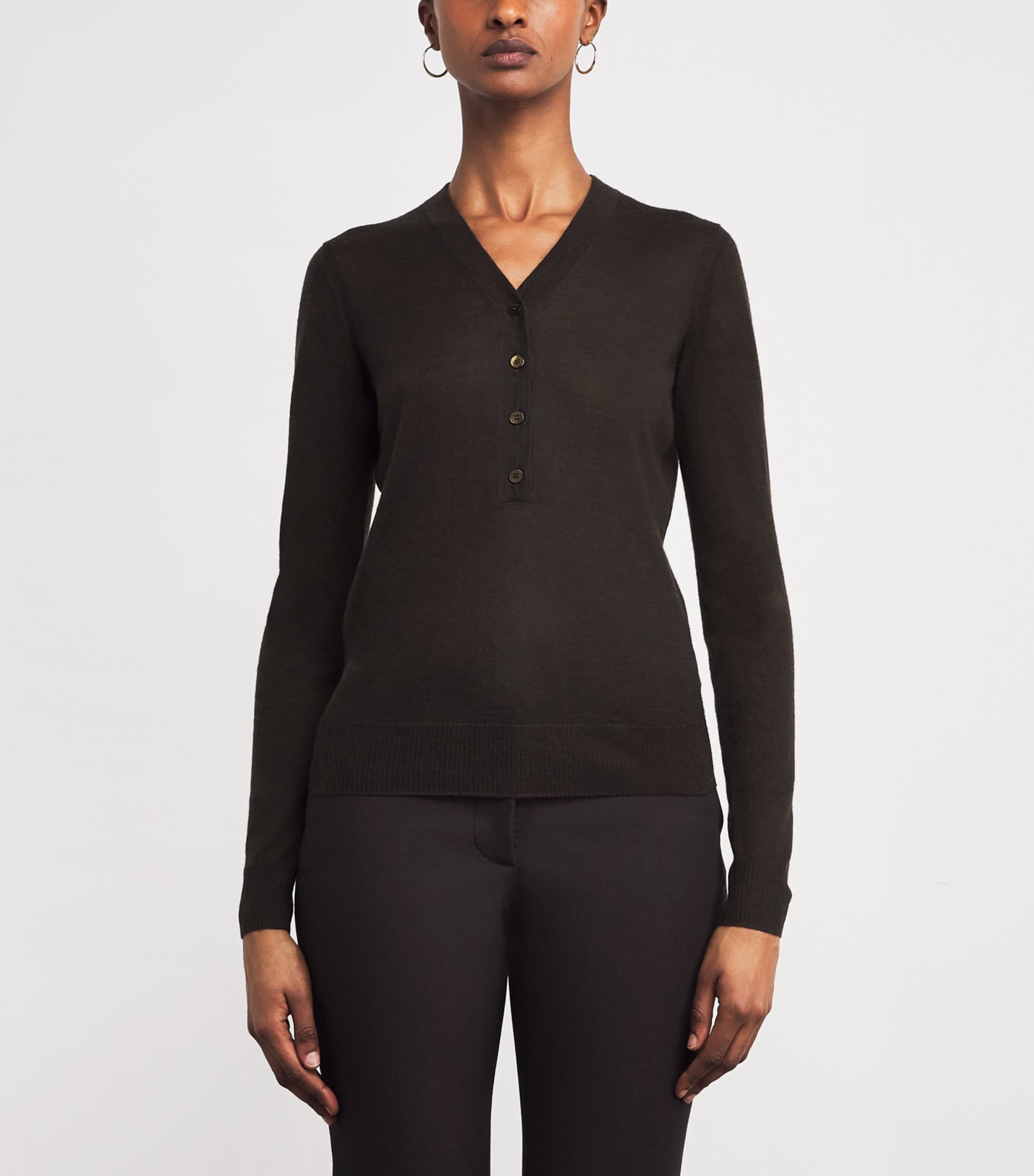 Cashmere Cashair Gillies Henley Sweater COCOA Image 3