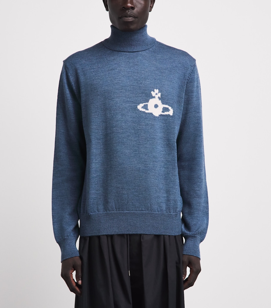 Vivienne Westwood Mens Merino Rollneck Mark Sweater Denim Blue Image 4