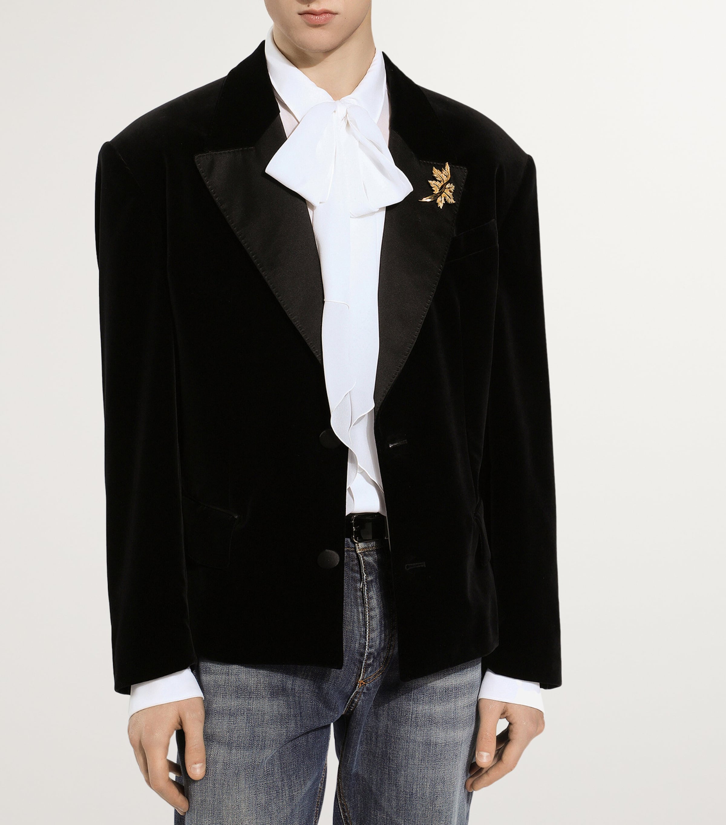 Dolce&Gabbana Mens Velvet Oversized Cropped Blazer Black Image 3