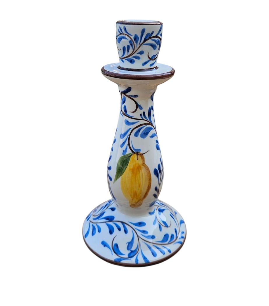 Les-Ottomans Ceramic Positano Lemons Candle Holder Blue Image 1