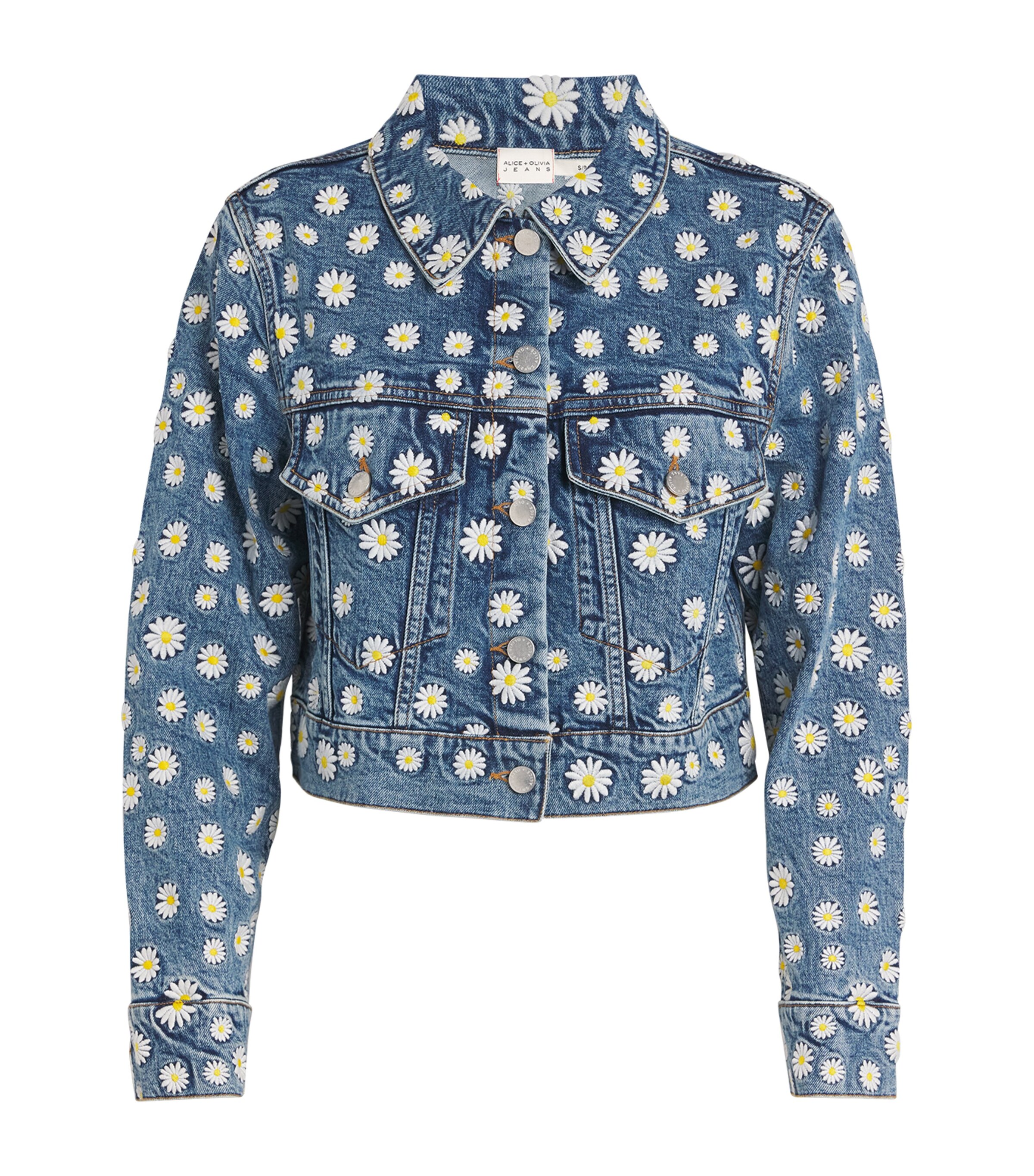 花柄【Alice+Olivia】アリス&オリビア JEFF デニムジャケット Jeff Embroidered Denim Jacket In Medium Wash | Alice + Olivia