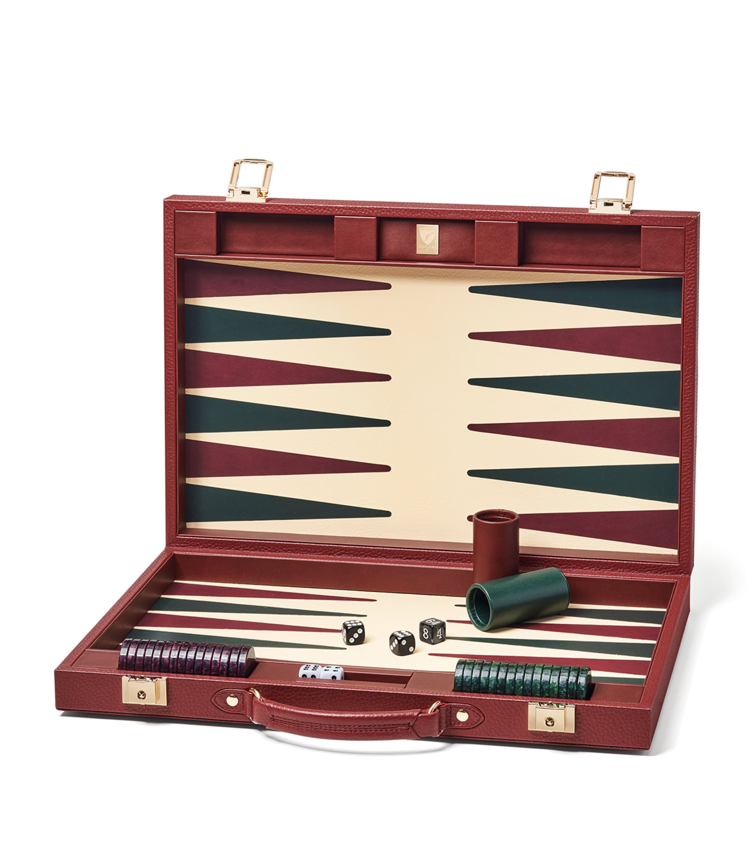 ASPINAL OF LONDON 17-INCH PEBBLE-EFFECT LEATHER BACKGAMMON SET