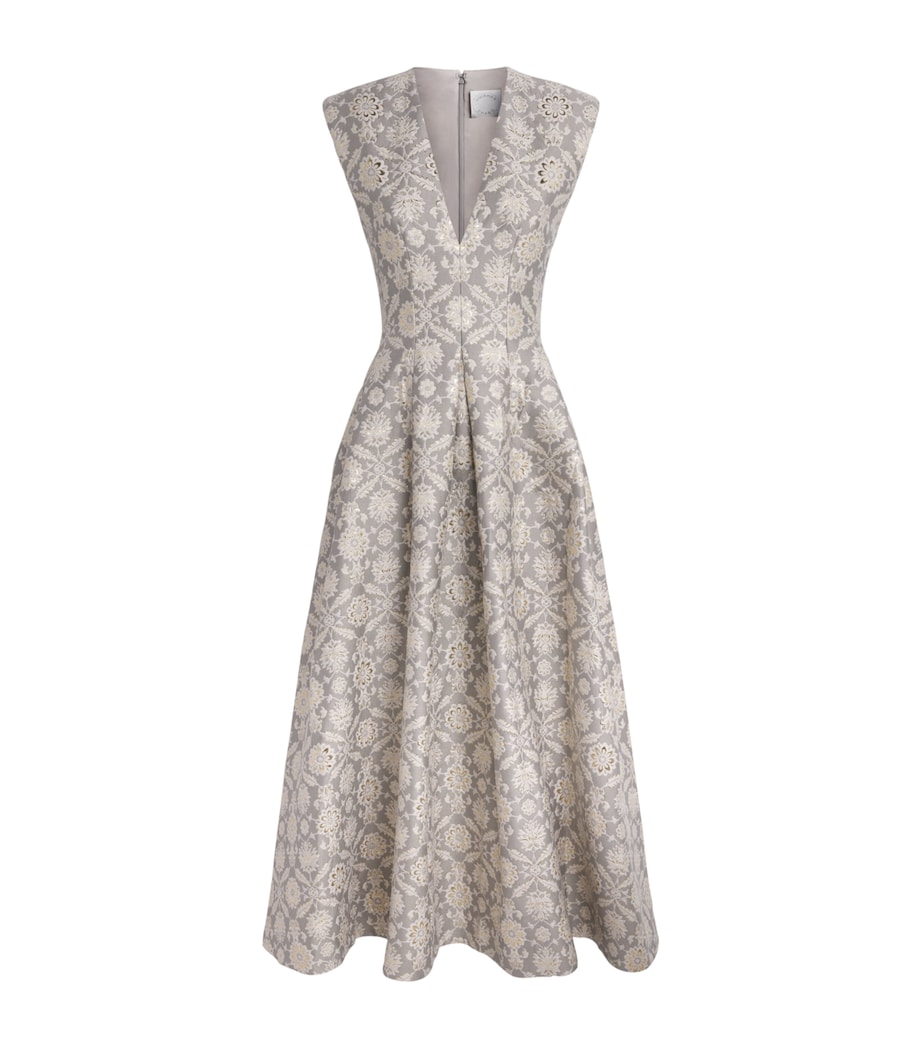 Huishan Zhang Womens Metallic Jacquard Kyle Midi Dress Grey Image 1