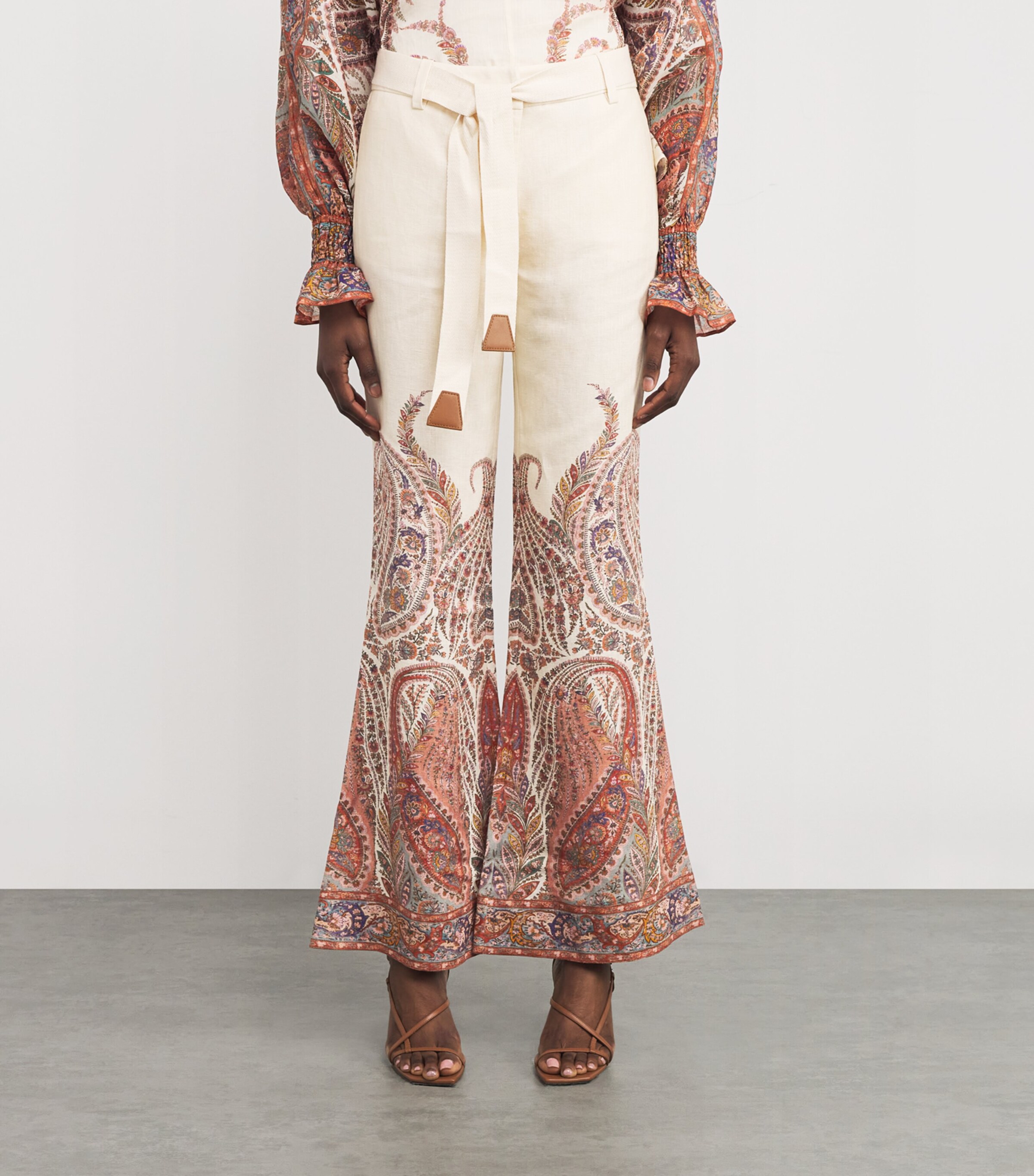 Zimmermann Womens Ramie Paisley Rhiannon Trousers Crmpai Cream Paisley Image 3