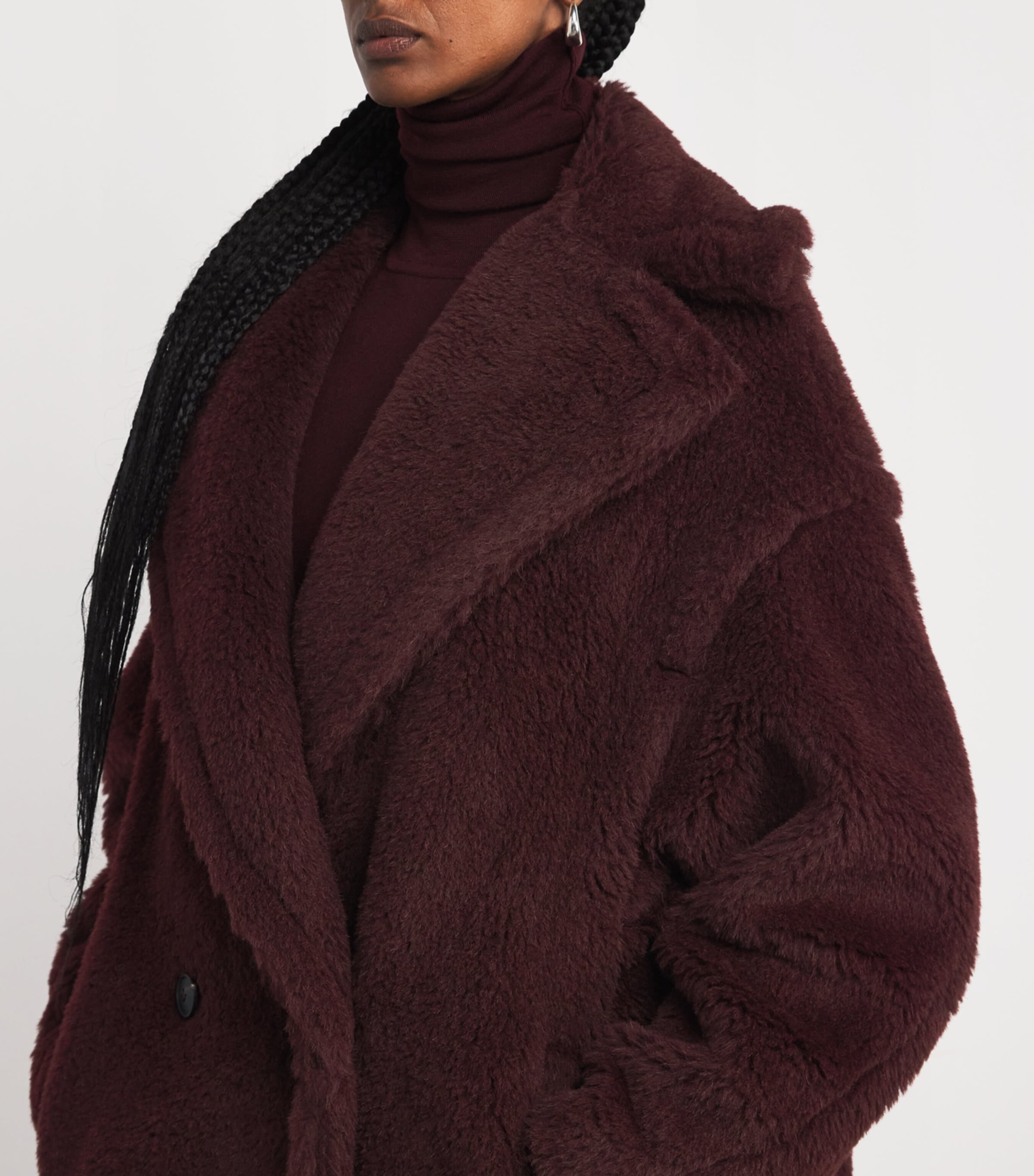 Wool-Silk Teddy Double-Breasted Coat CHERRY Image 6
