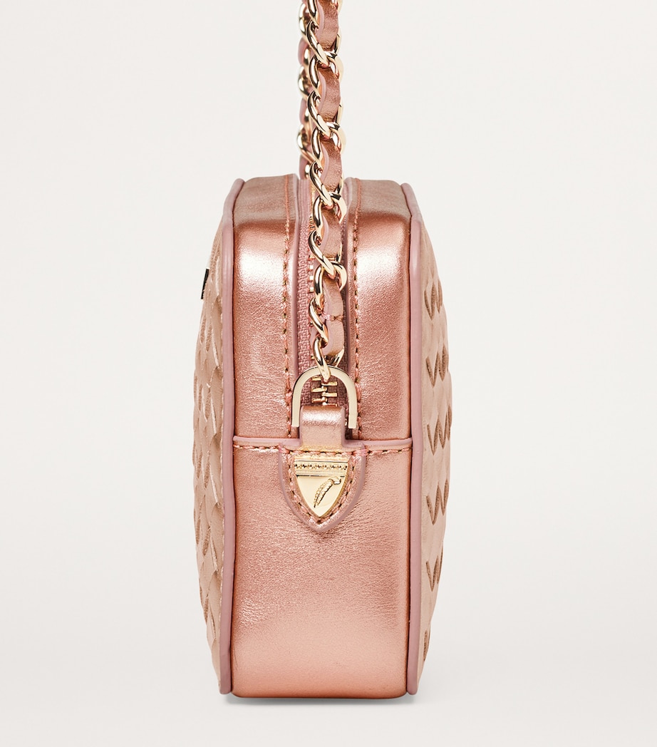 Aspinal Of London Leather Woven Milly Cross-Body Bag Blushpink Metallic Image 5