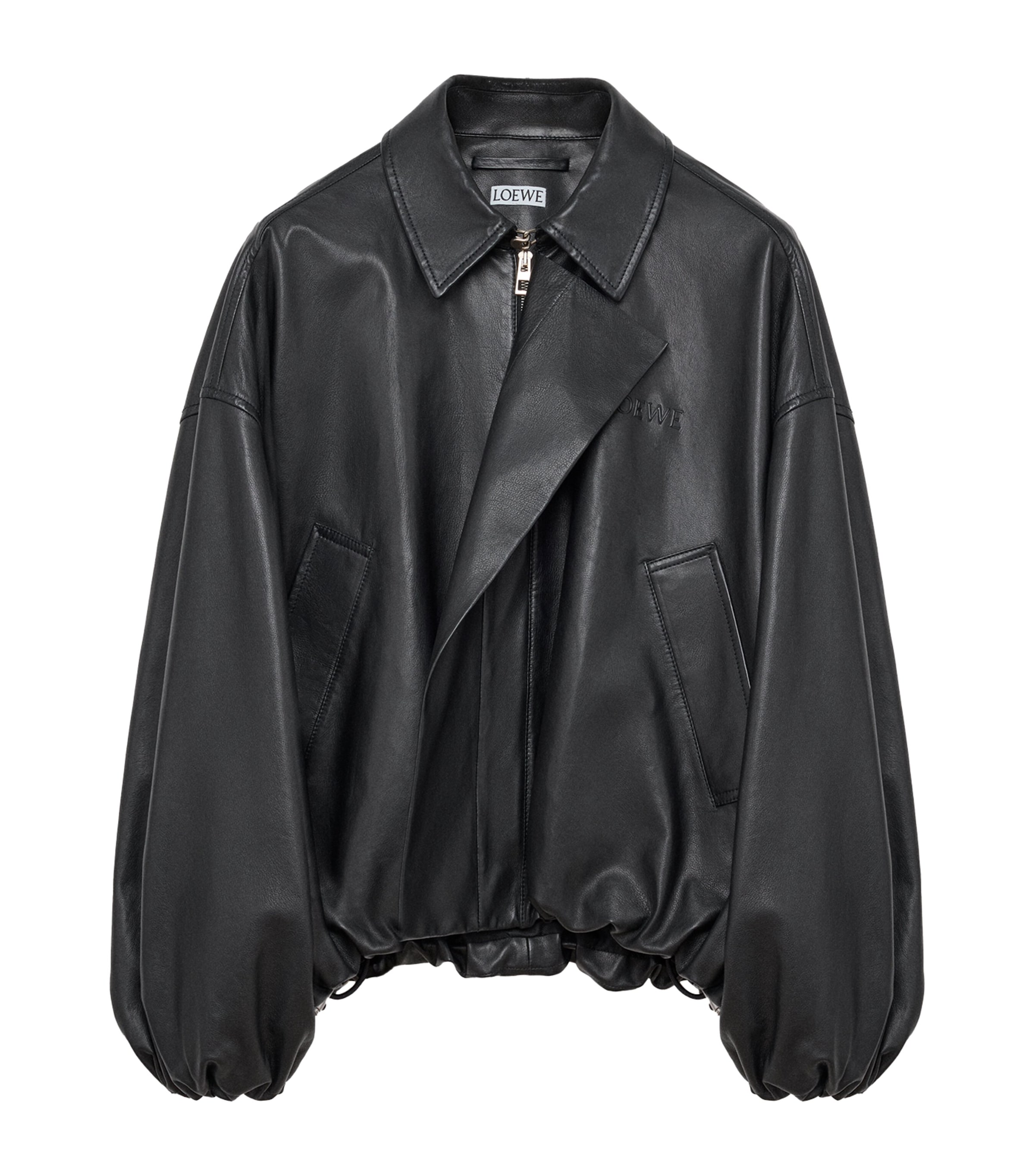 LOEWE Womens Leather Flap Bomber Jacket Black Image 1