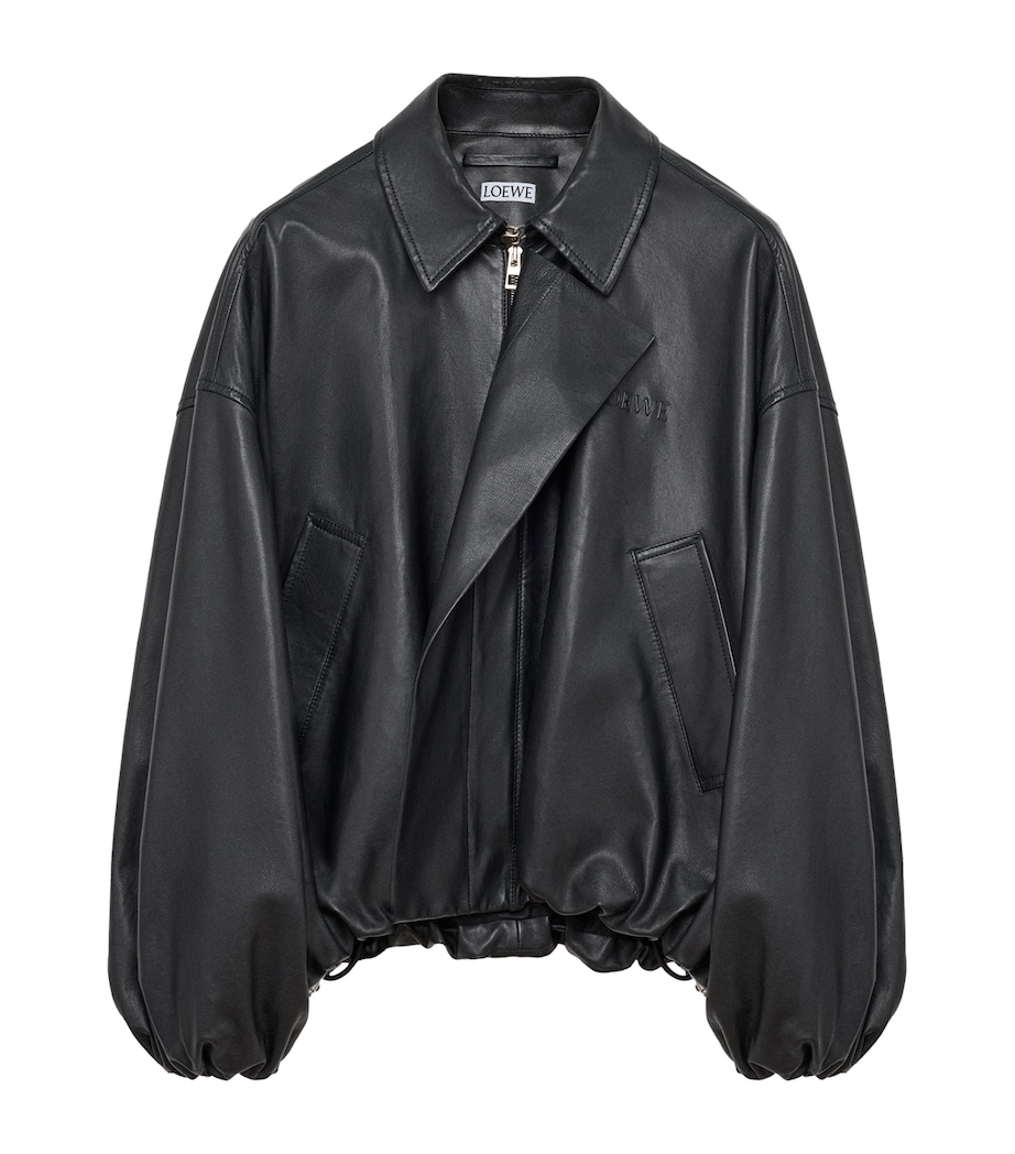 LOEWE Womens Leather Flap Bomber Jacket Black Image 1